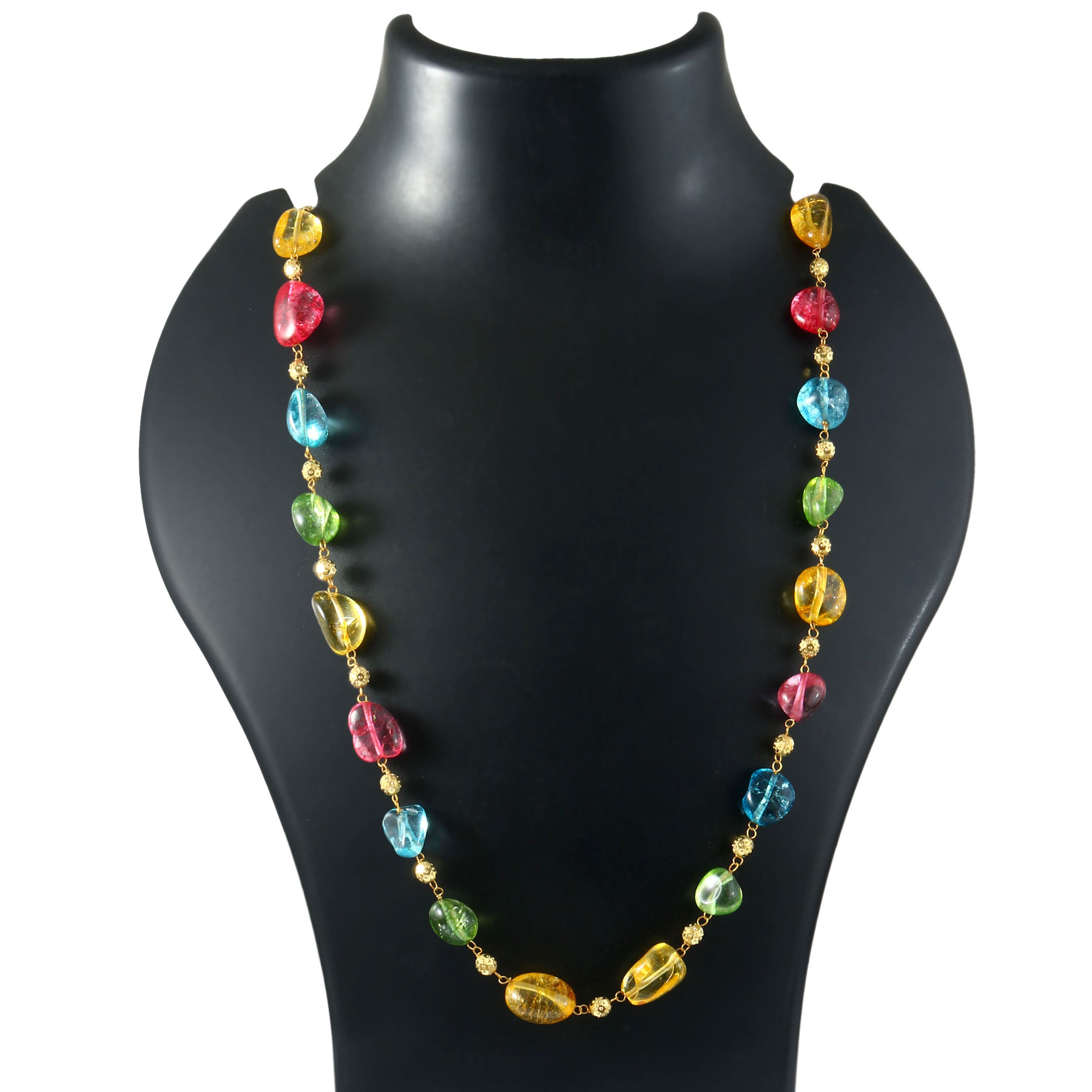 Gold-Plated Necklace with Uncut Tumble Beads and Golden Accents - Adisha Jewels