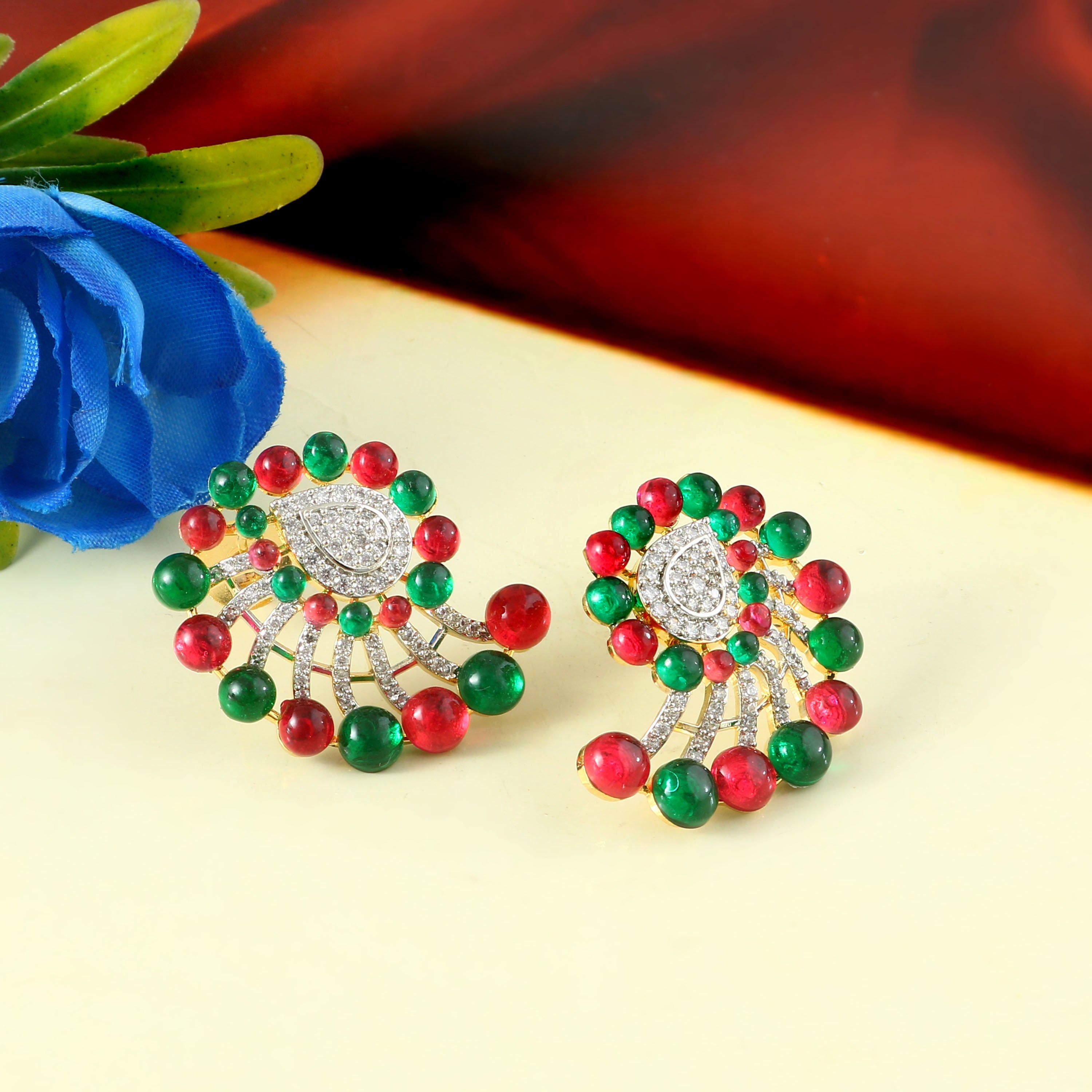 Color Beads Studded Earrings - Adisha Jewels