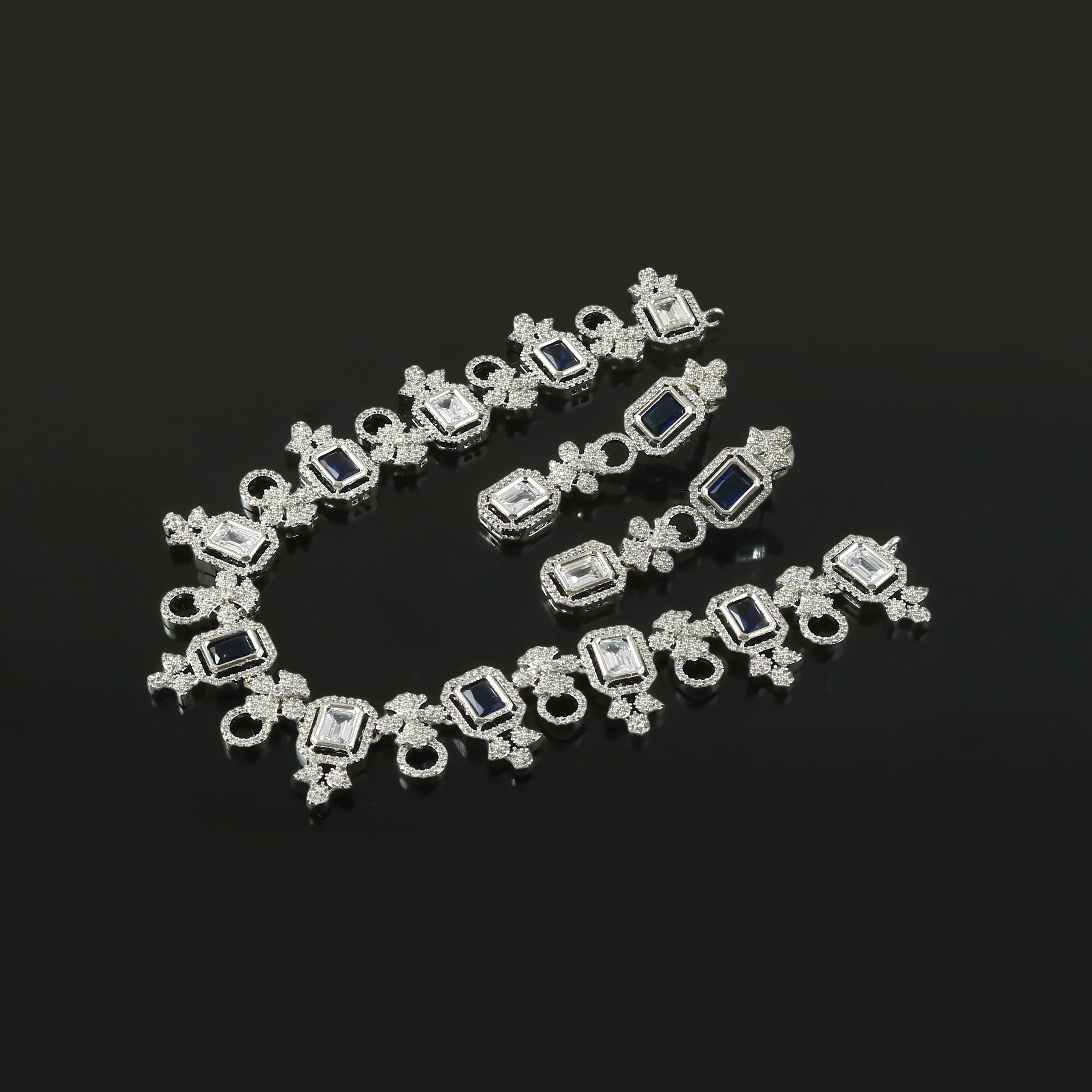 White Rhodium-Plated Cubic Zircon Necklace Set - Adisha Jewels