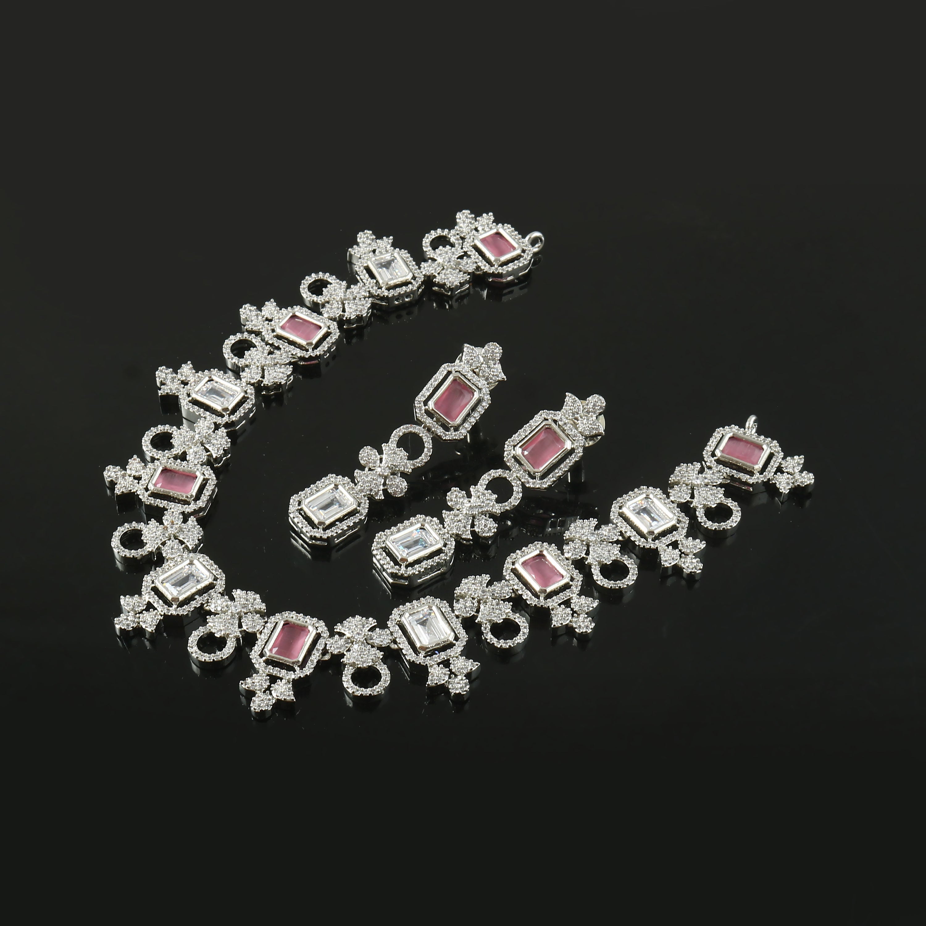 White Rhodium-Plated Cubic Zircon Necklace Set - Adisha Jewels