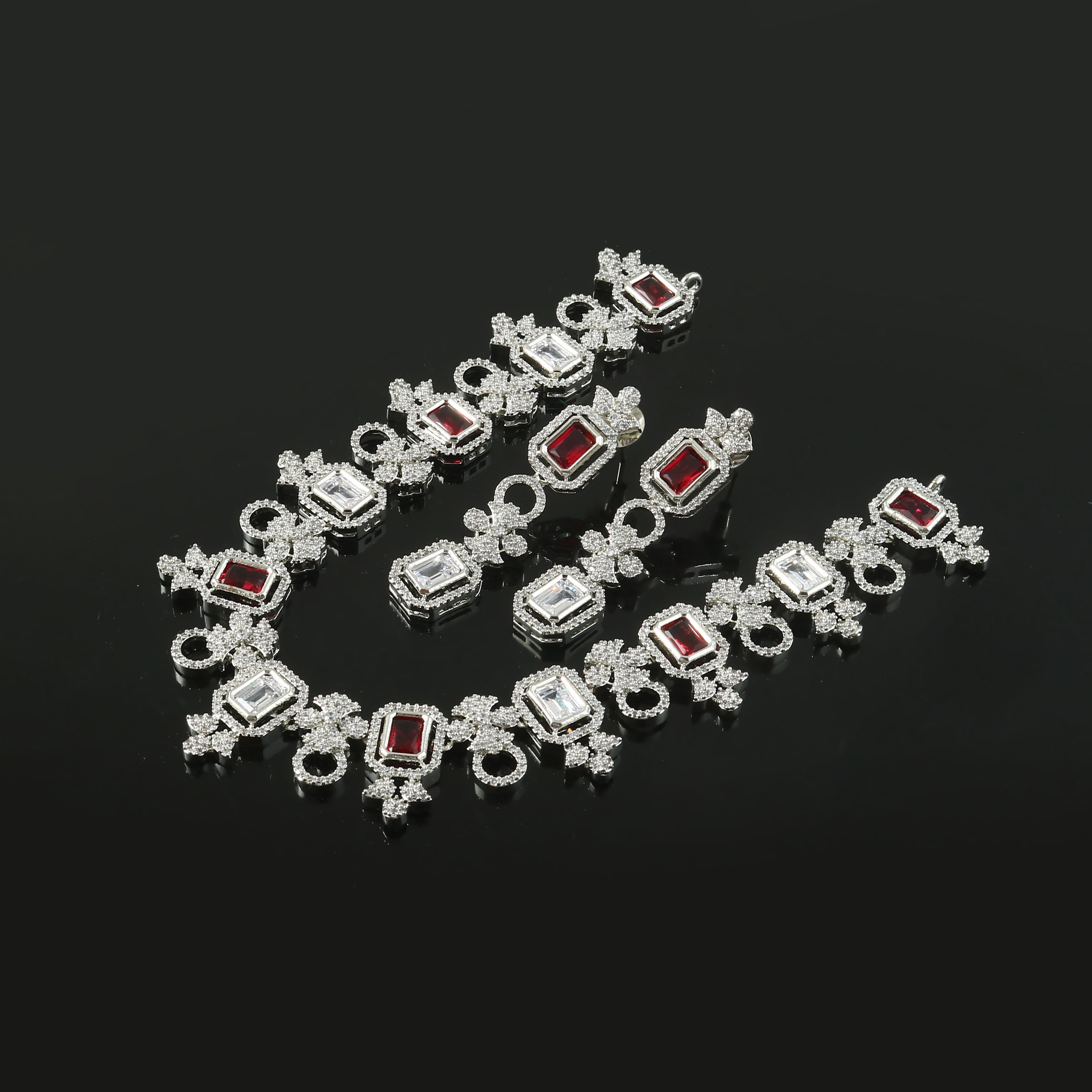 White Rhodium-Plated Cubic Zircon Necklace Set - Adisha Jewels