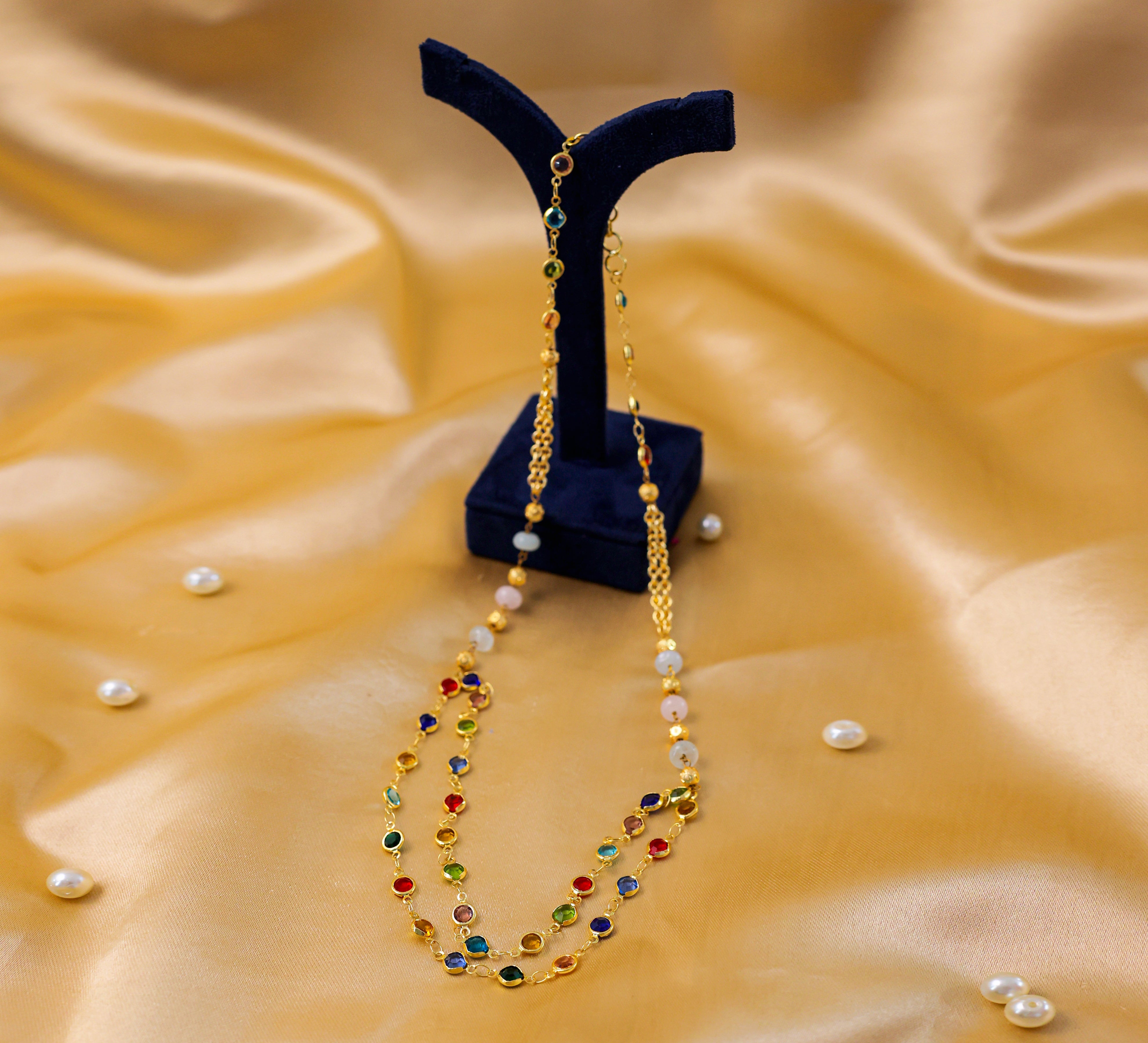 Colored Stone Chain Mala Necklace - Adisha Jewels