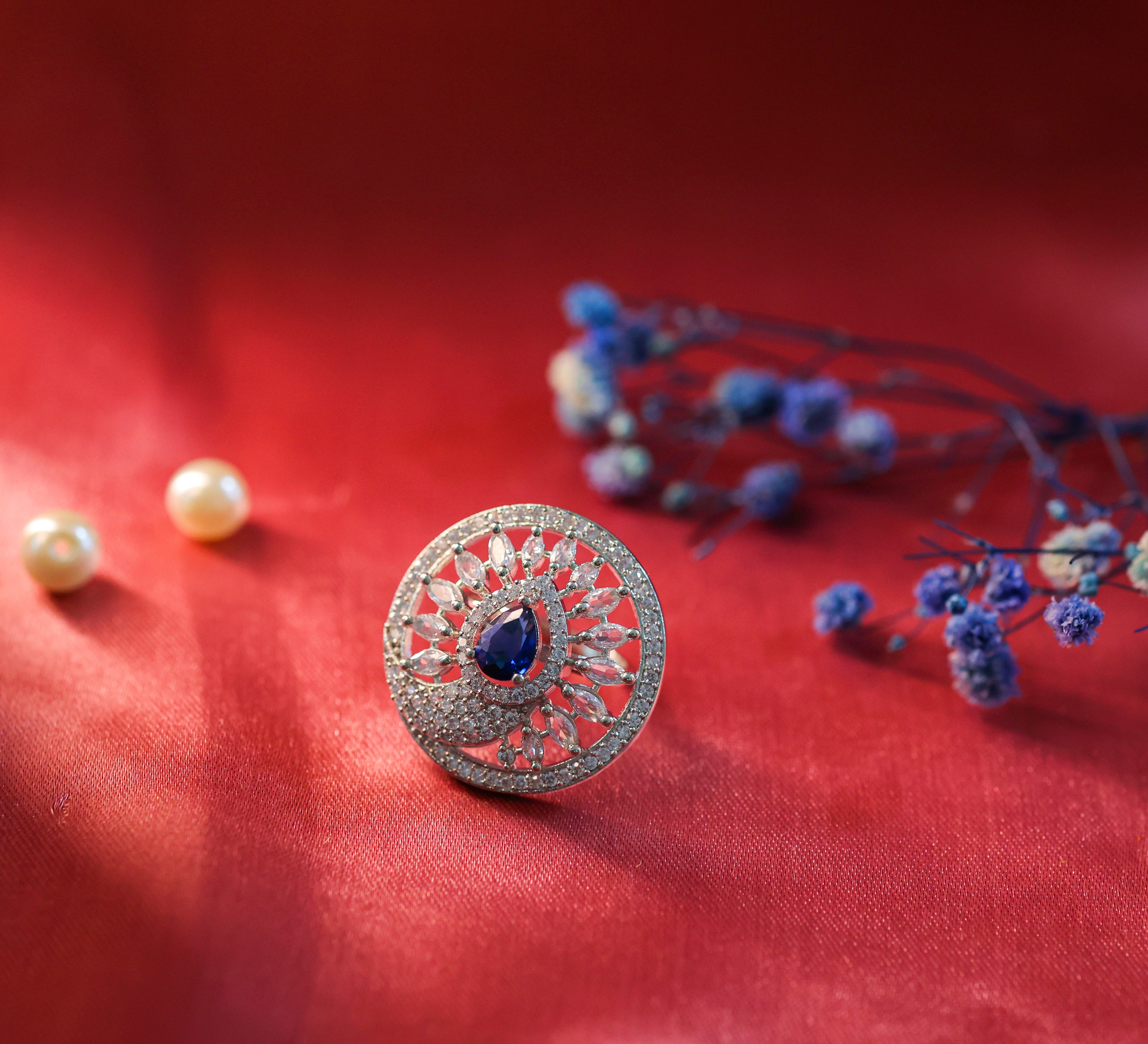 Silver-Plated Rings with American Diamonds and CZ Stones - Adisha Jewels