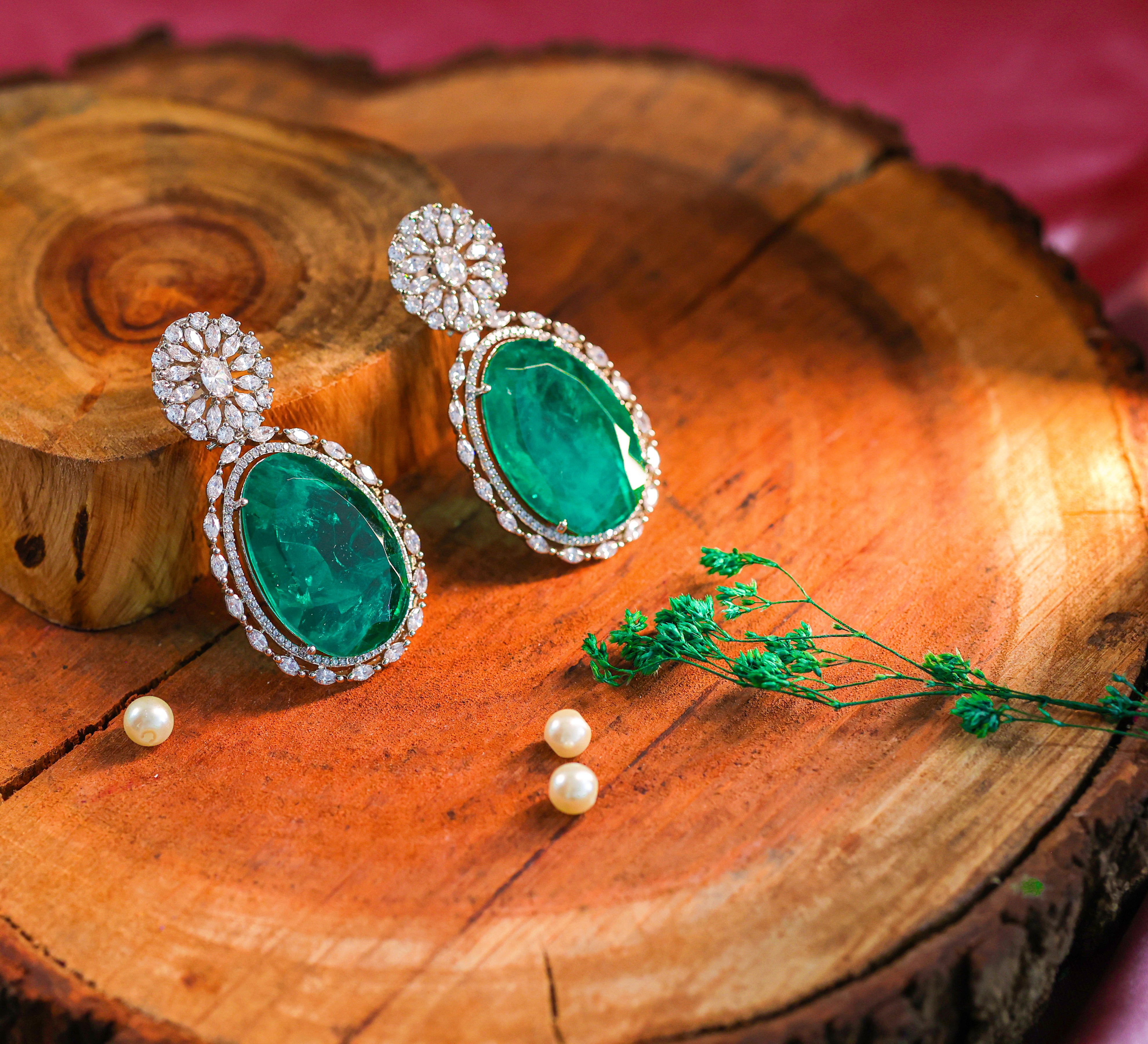 White-Plated Earrings with Doublet Stones - Adisha Jewels