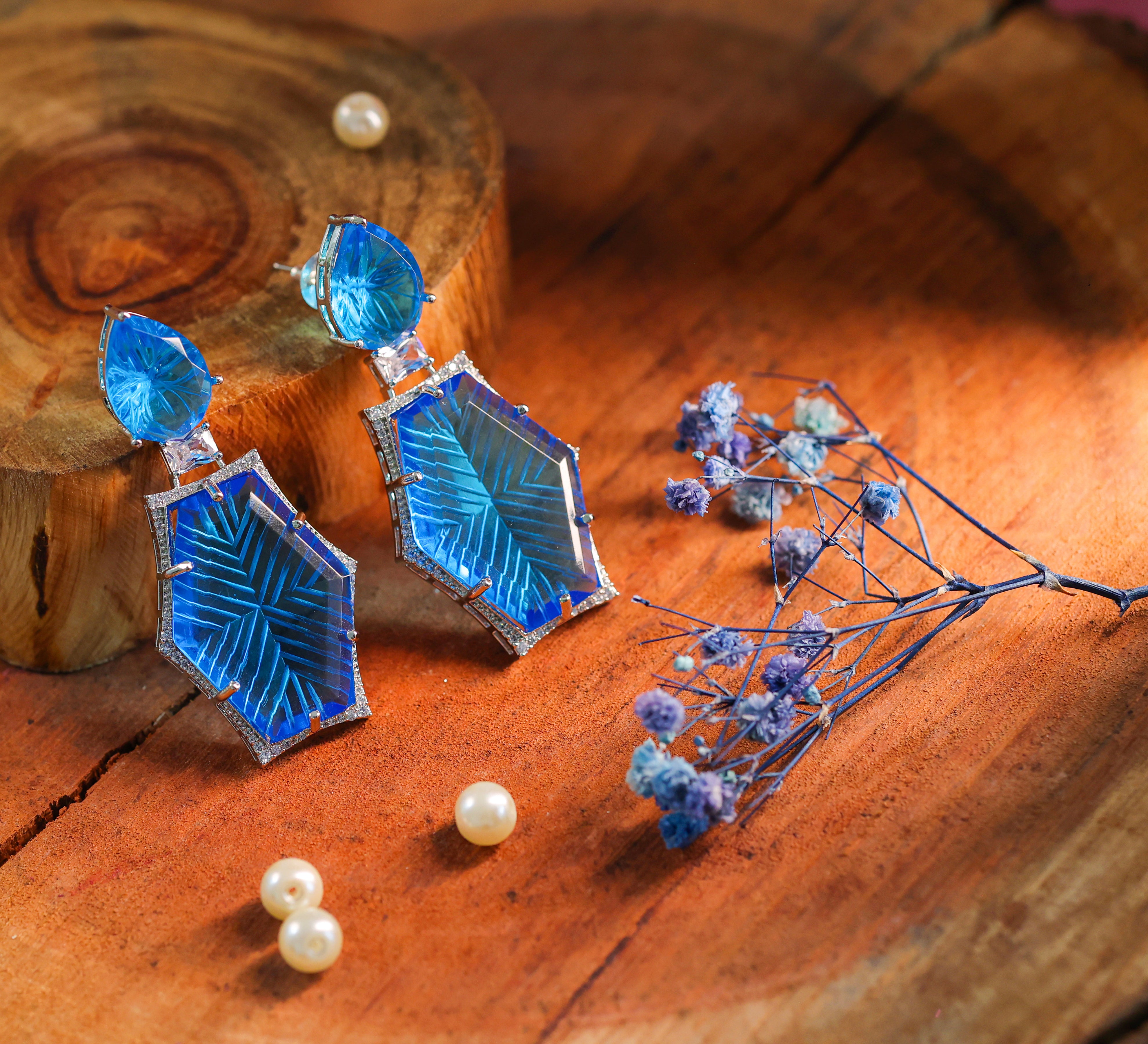 White-Plated Laser-Cut Earrings with Hydro Stones - Adisha Jewels