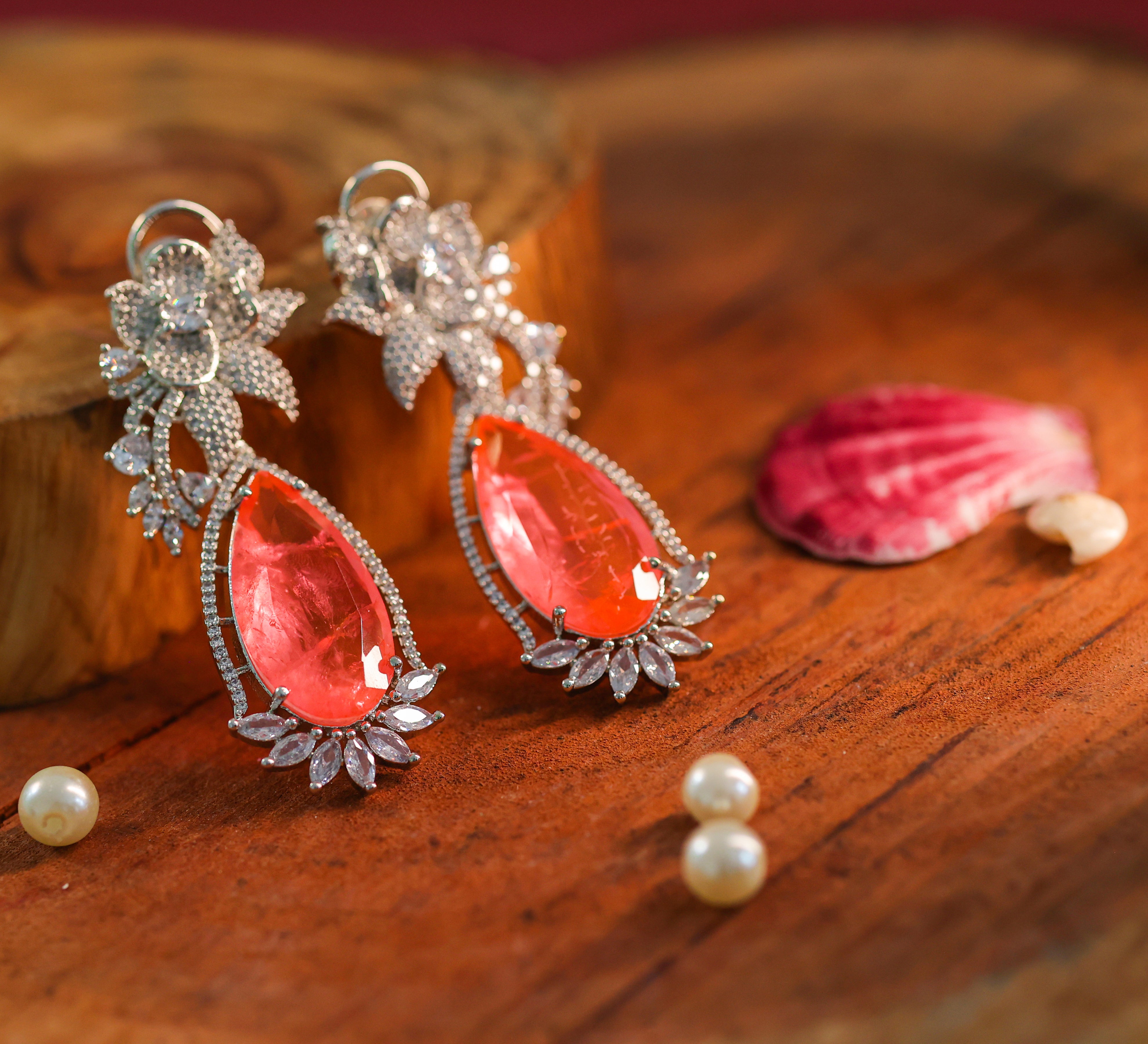 White-Plated Earrings with Doublet Stones - Adisha Jewels