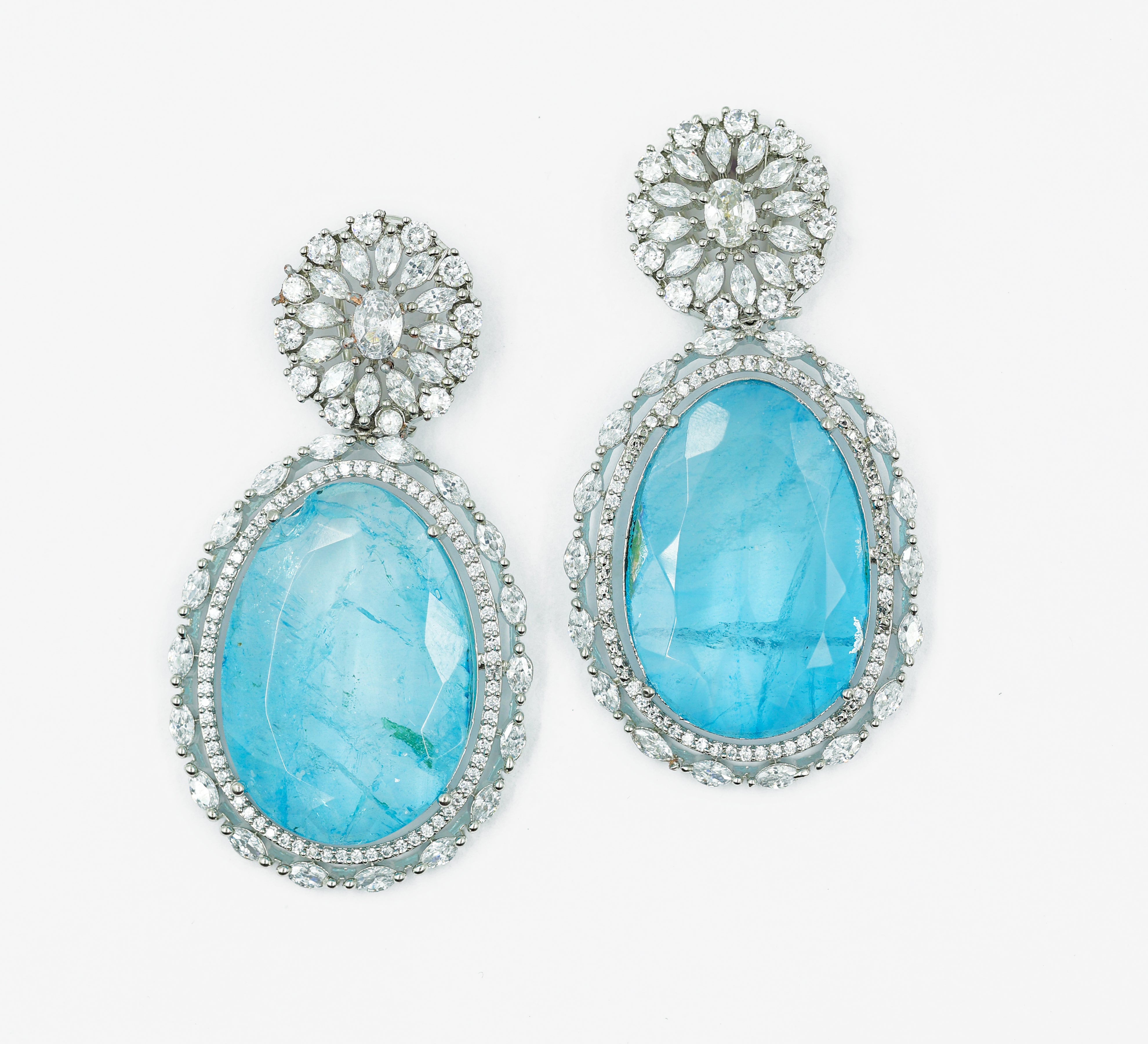 White-Plated Earrings with Doublet Stones - Adisha Jewels