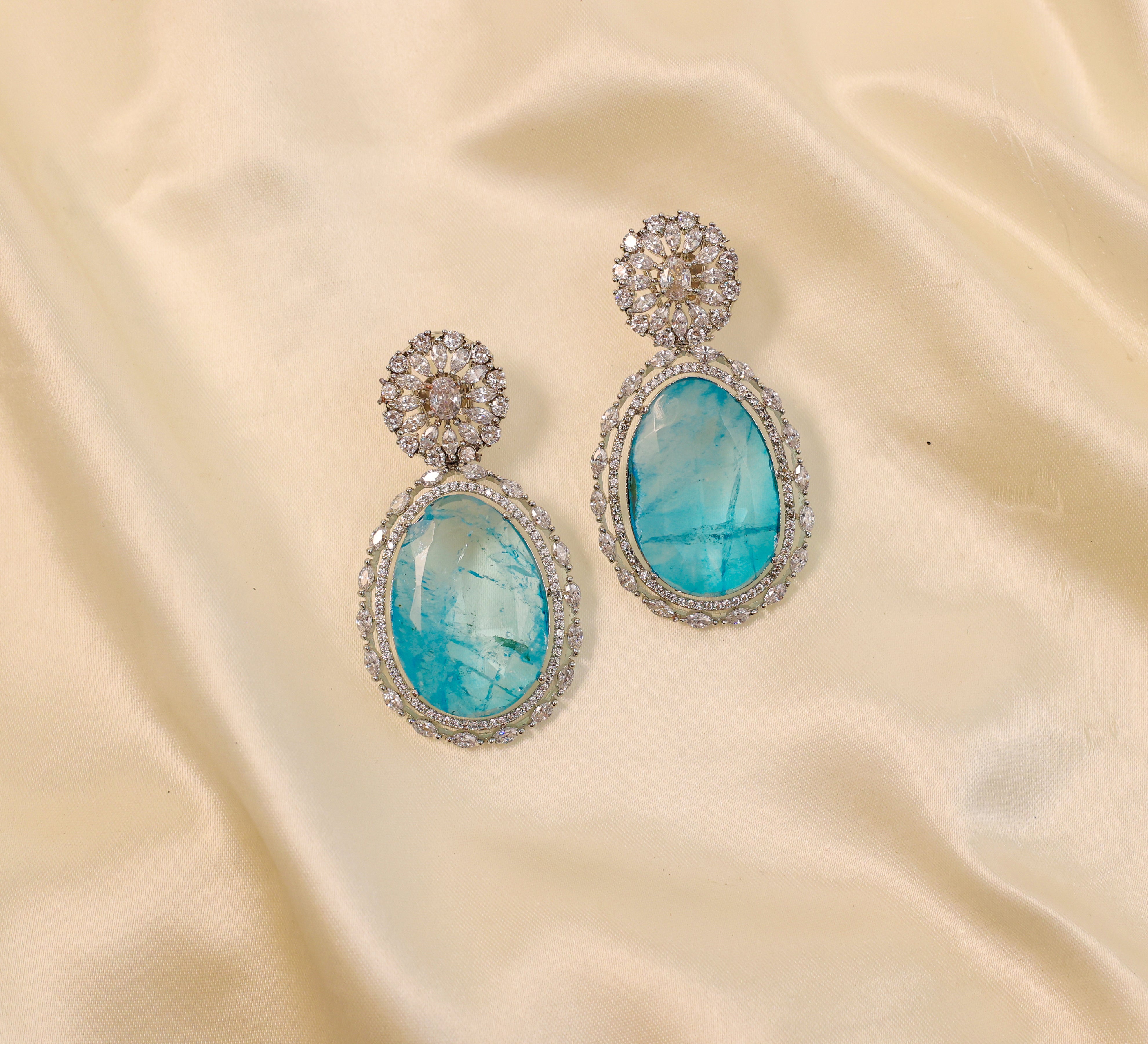 White-Plated Earrings with Doublet Stones - Adisha Jewels