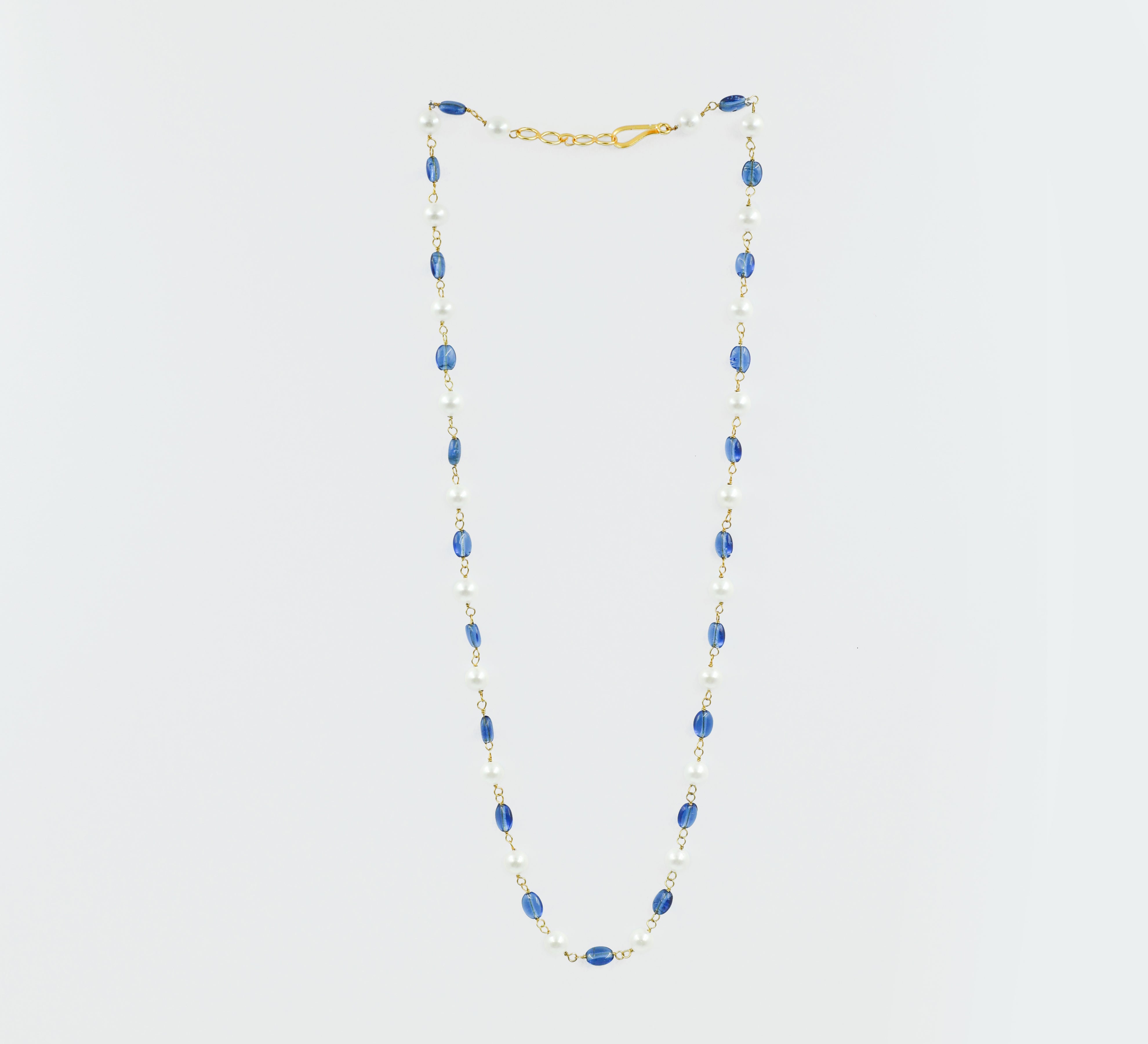 Mala Necklace Set with Shell Pearls and Mani Beads - Adisha Jewels