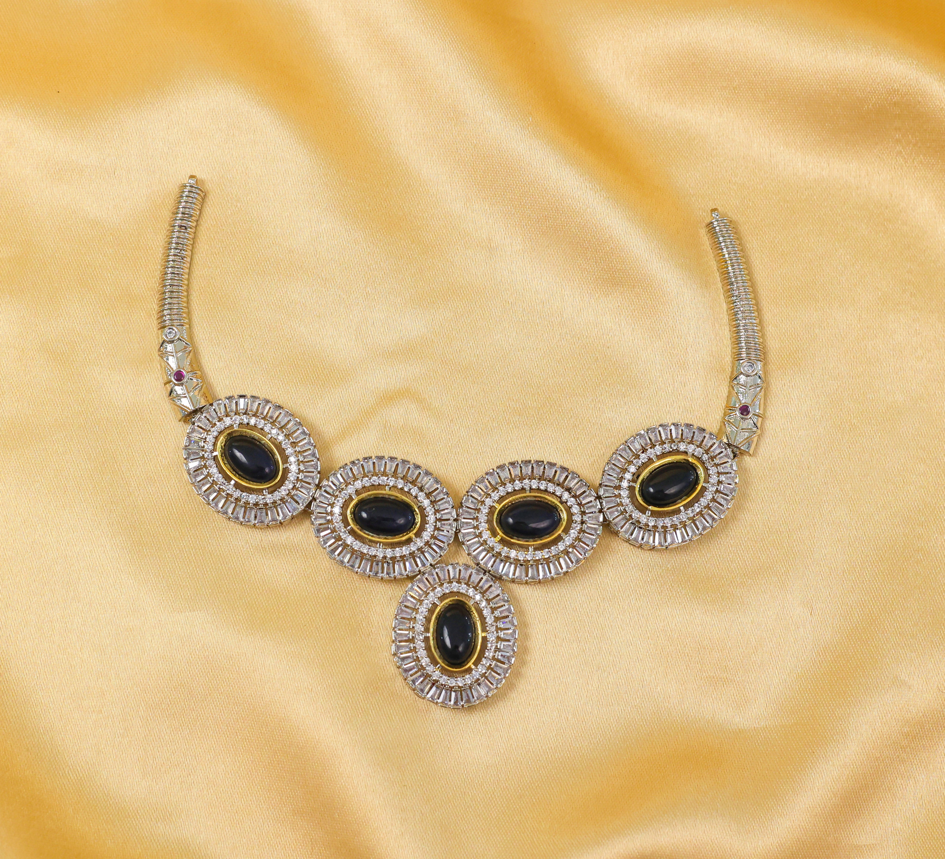 Antique Silver-Plated Necklace Set with Hydro Stones - Adisha Jewels