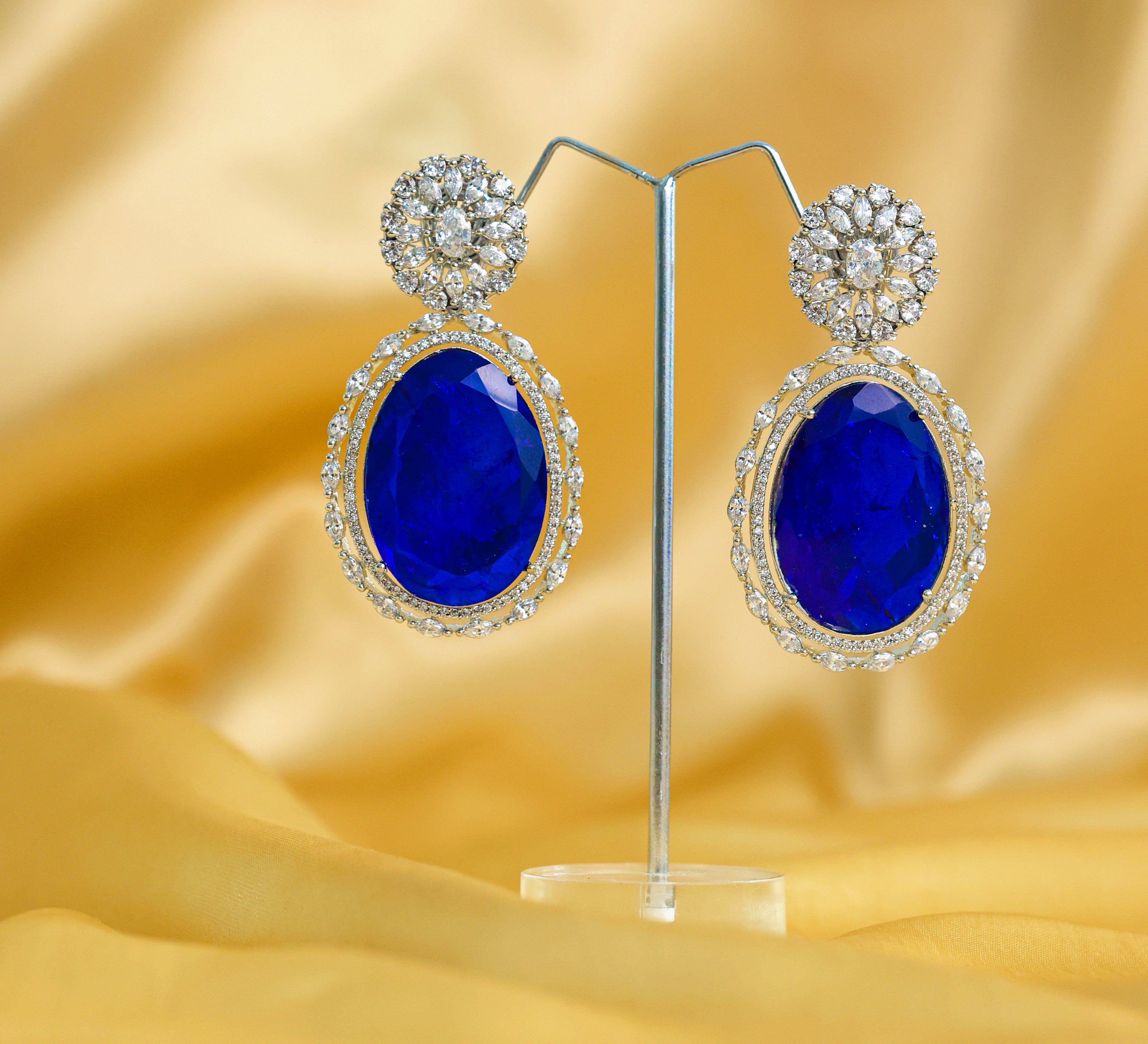 White-Plated Earrings with Doublet Stones - Adisha Jewels