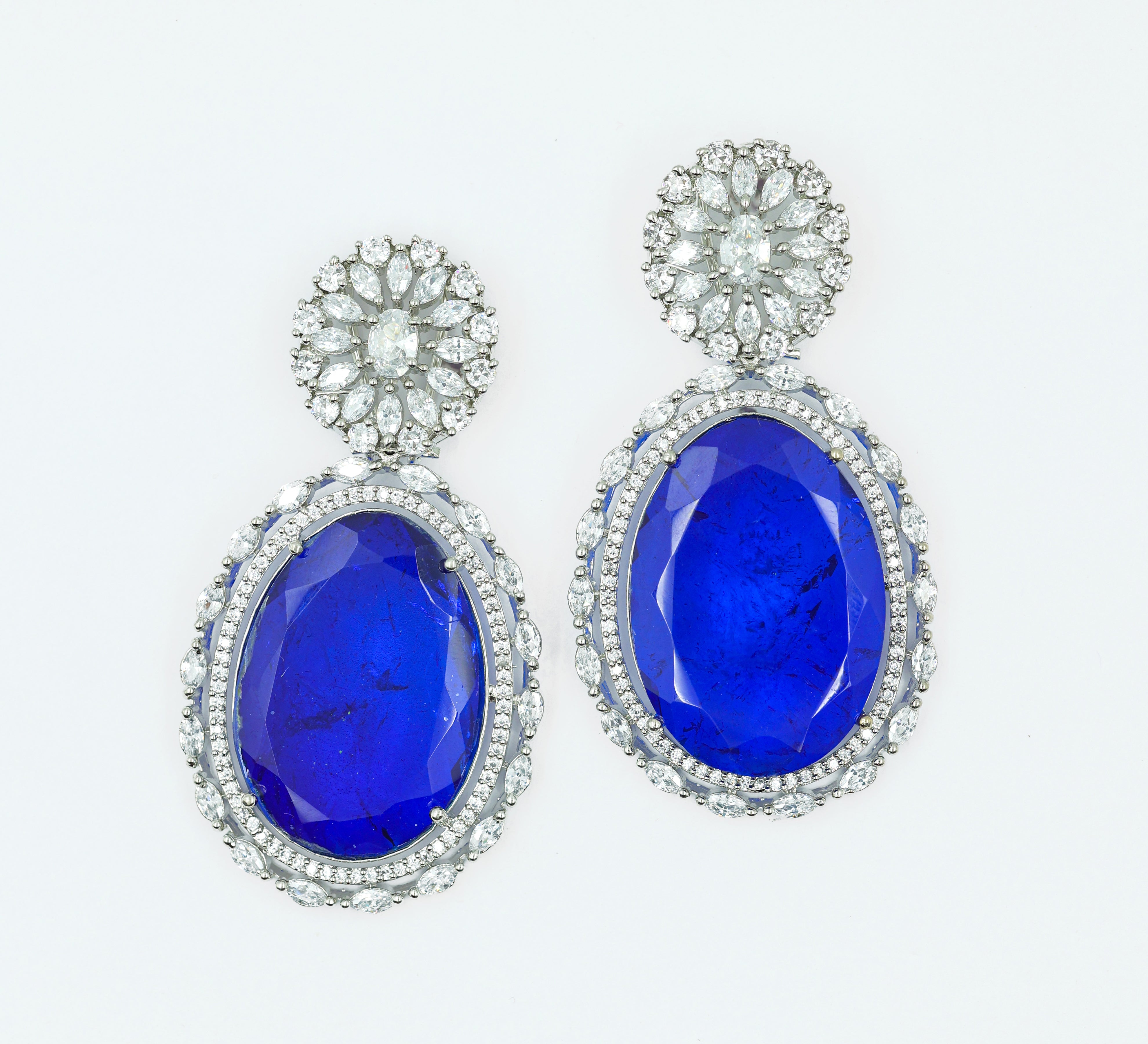 White-Plated Earrings with Doublet Stones - Adisha Jewels