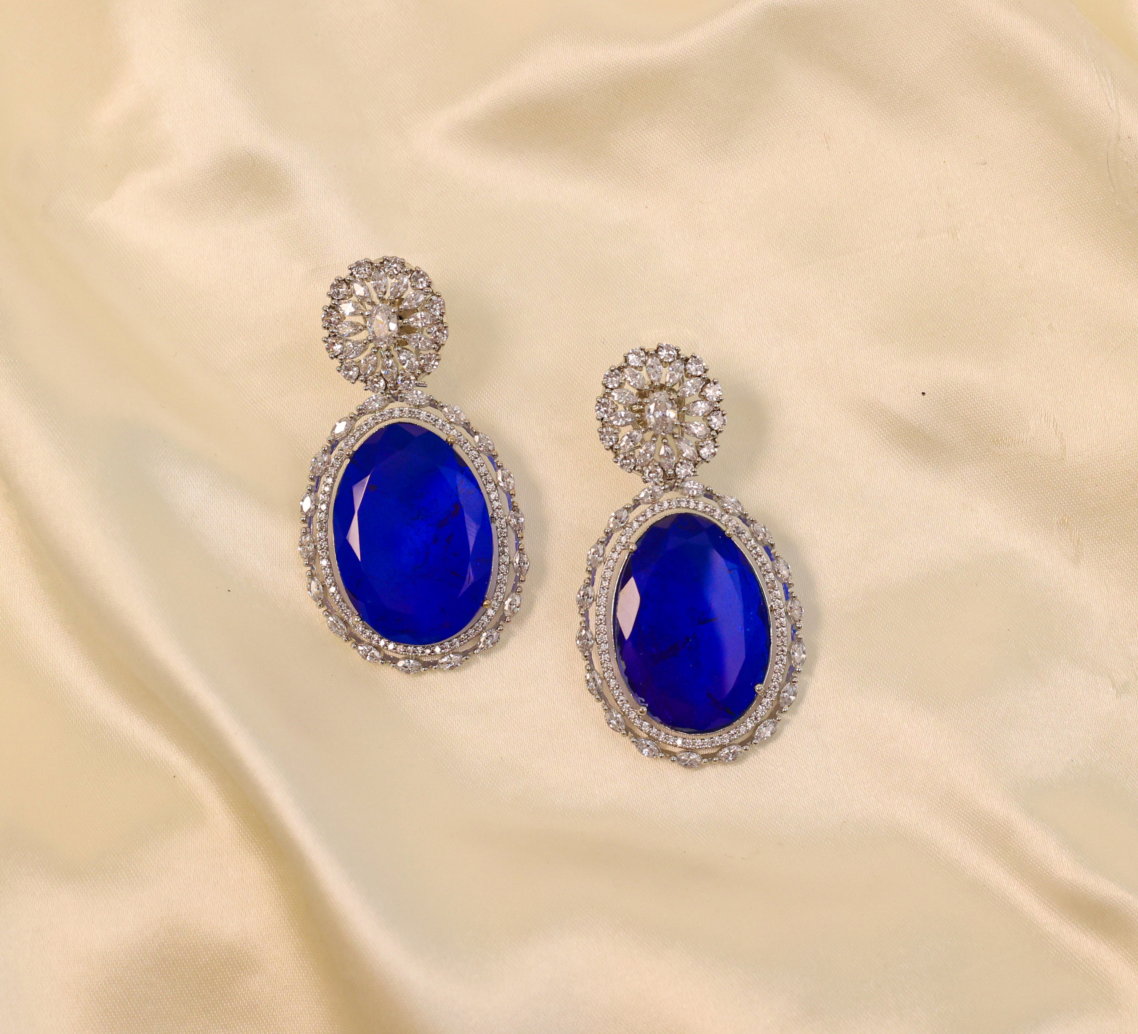 White-Plated Earrings with Doublet Stones - Adisha Jewels