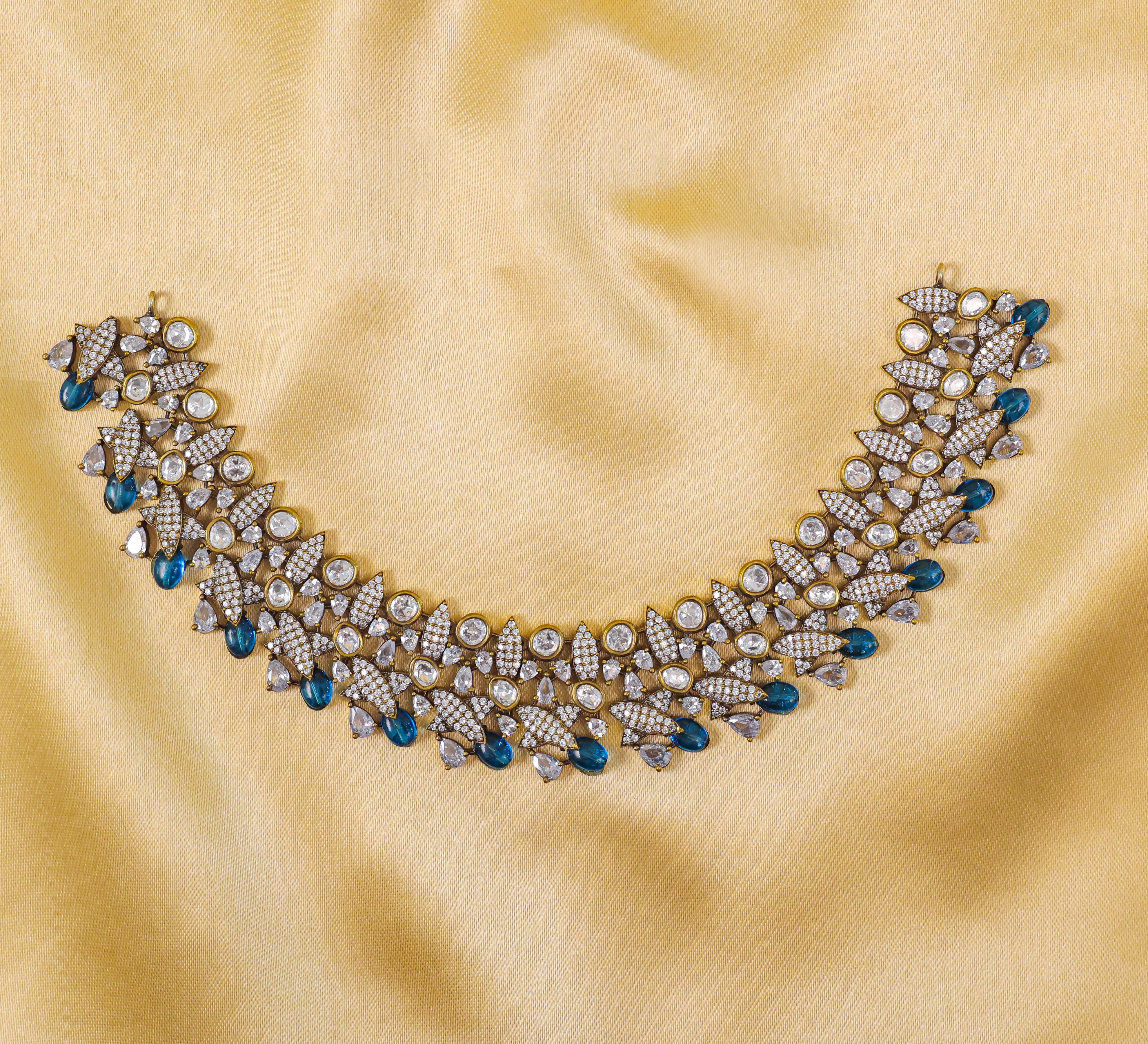 Kundan Polki Necklace Set with Victorian Polish - Adisha Jewels