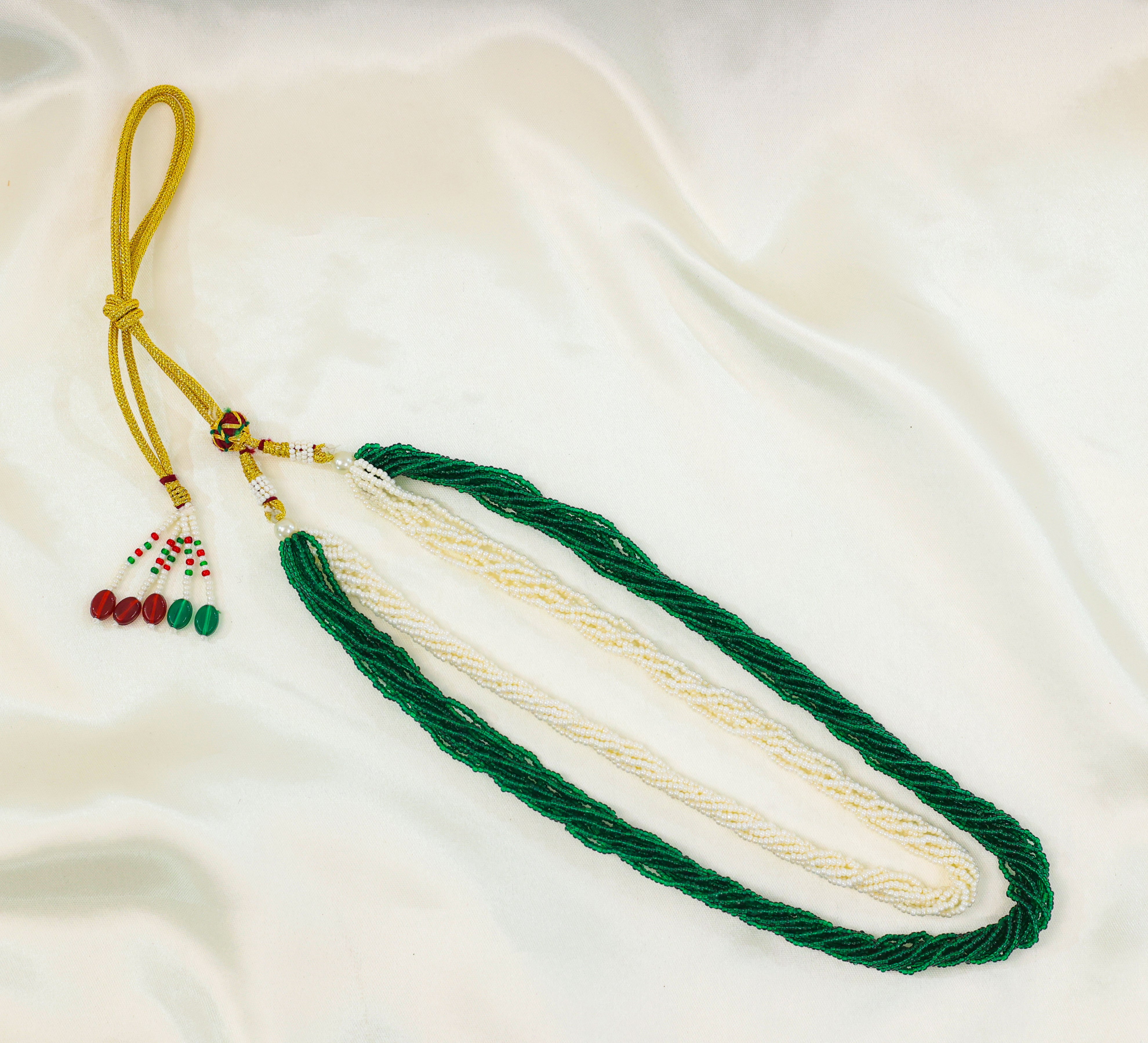 Gold-Plated Mala Necklace Set with Beads & Shell Pearls - Adisha Jewels