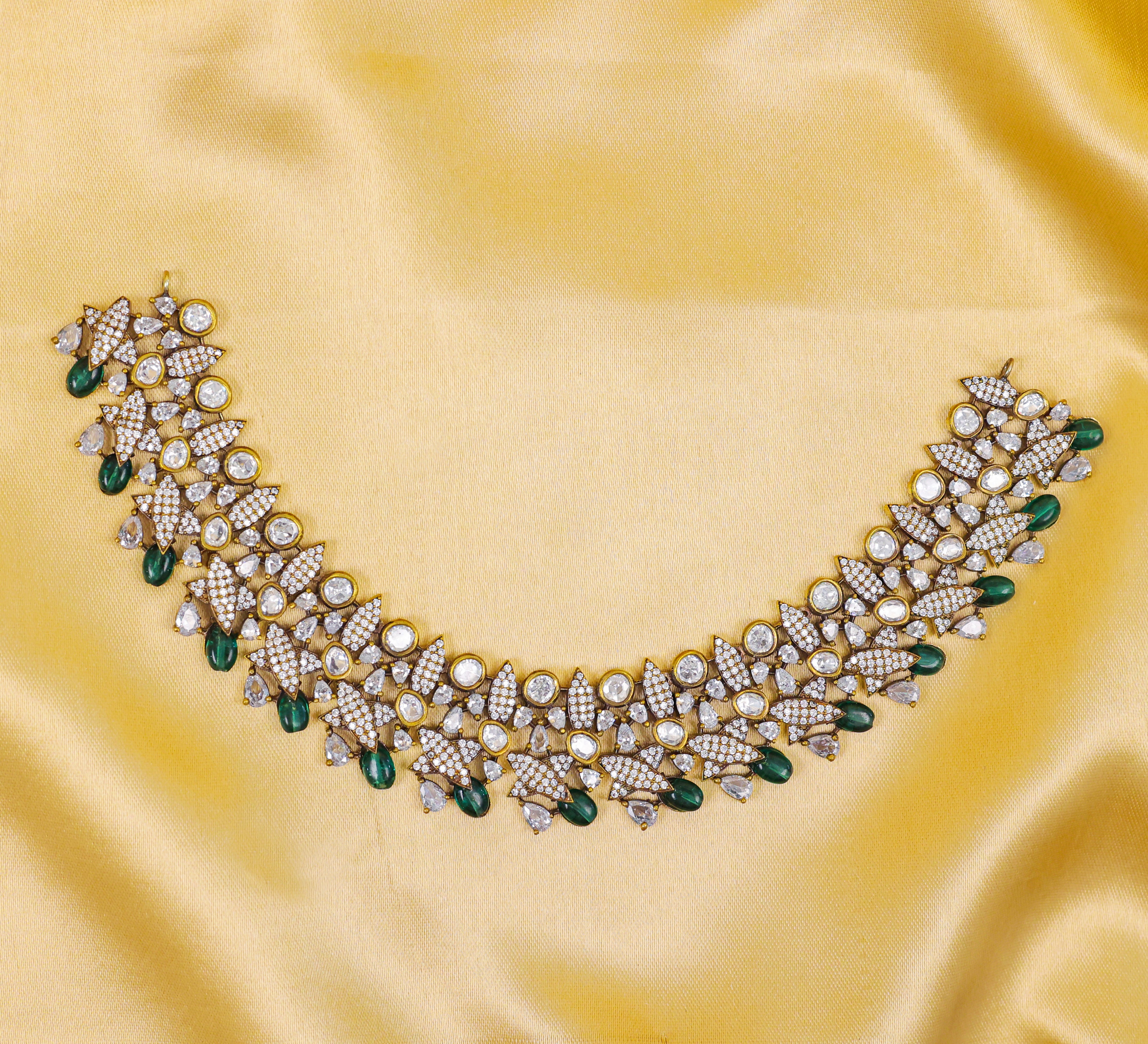 Kundan Polki Necklace Set with Victorian Polish - Adisha Jewels