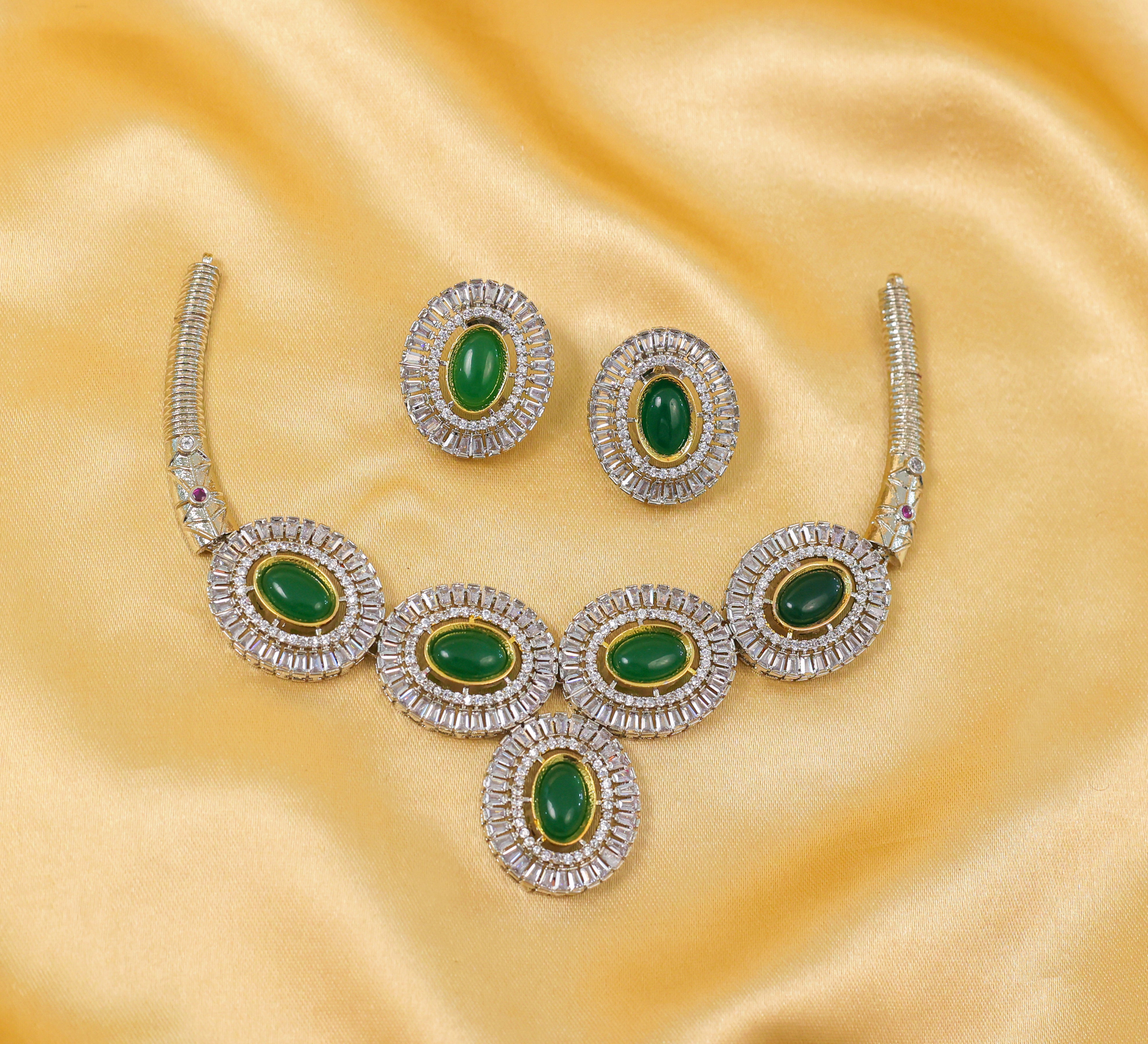 Antique Silver-Plated Necklace Set with Hydro Stones - Adisha Jewels