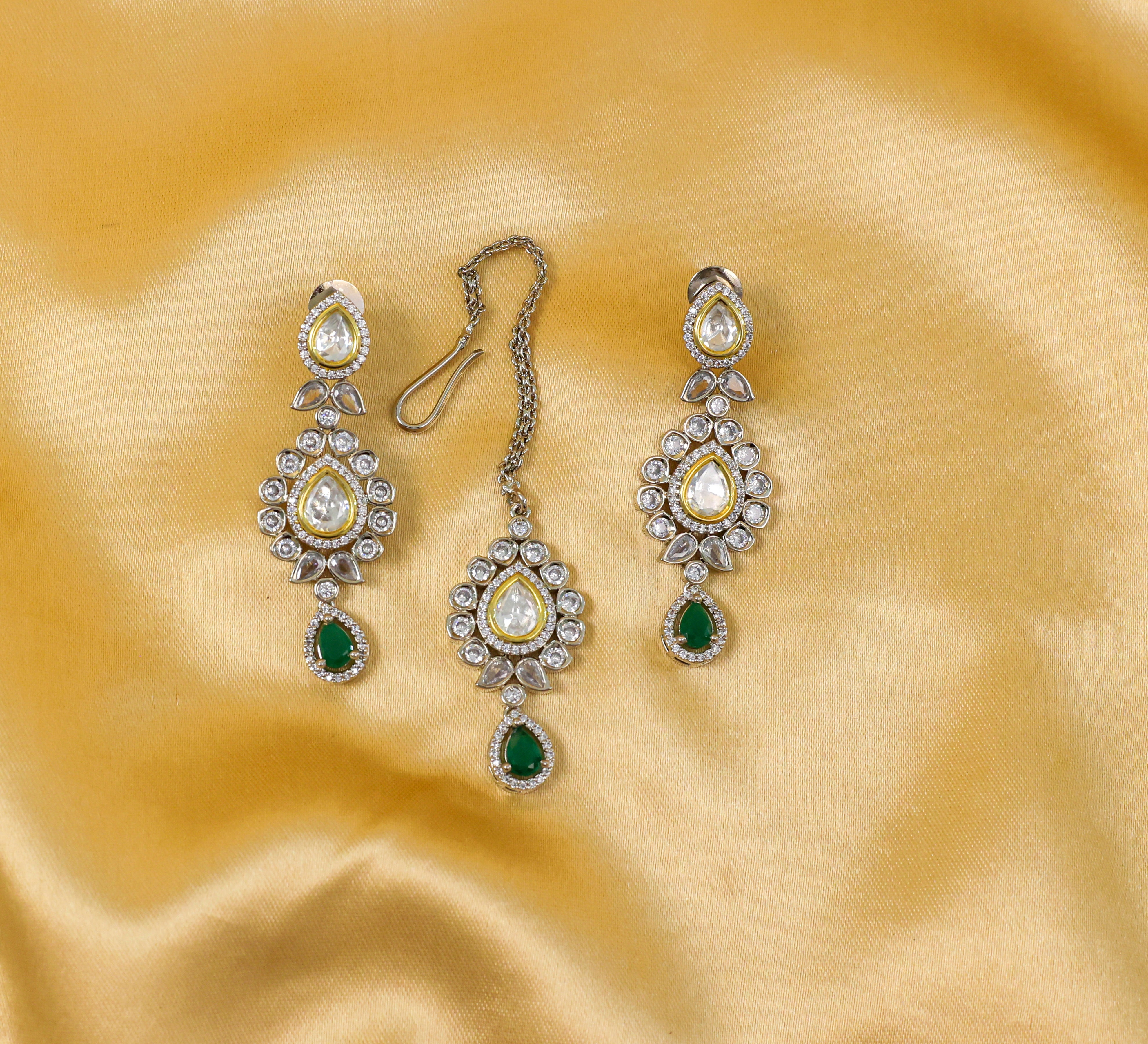 Victorian-Inspired Kundan Polki Necklace Set in Antique Silver Plating - Adisha Jewels