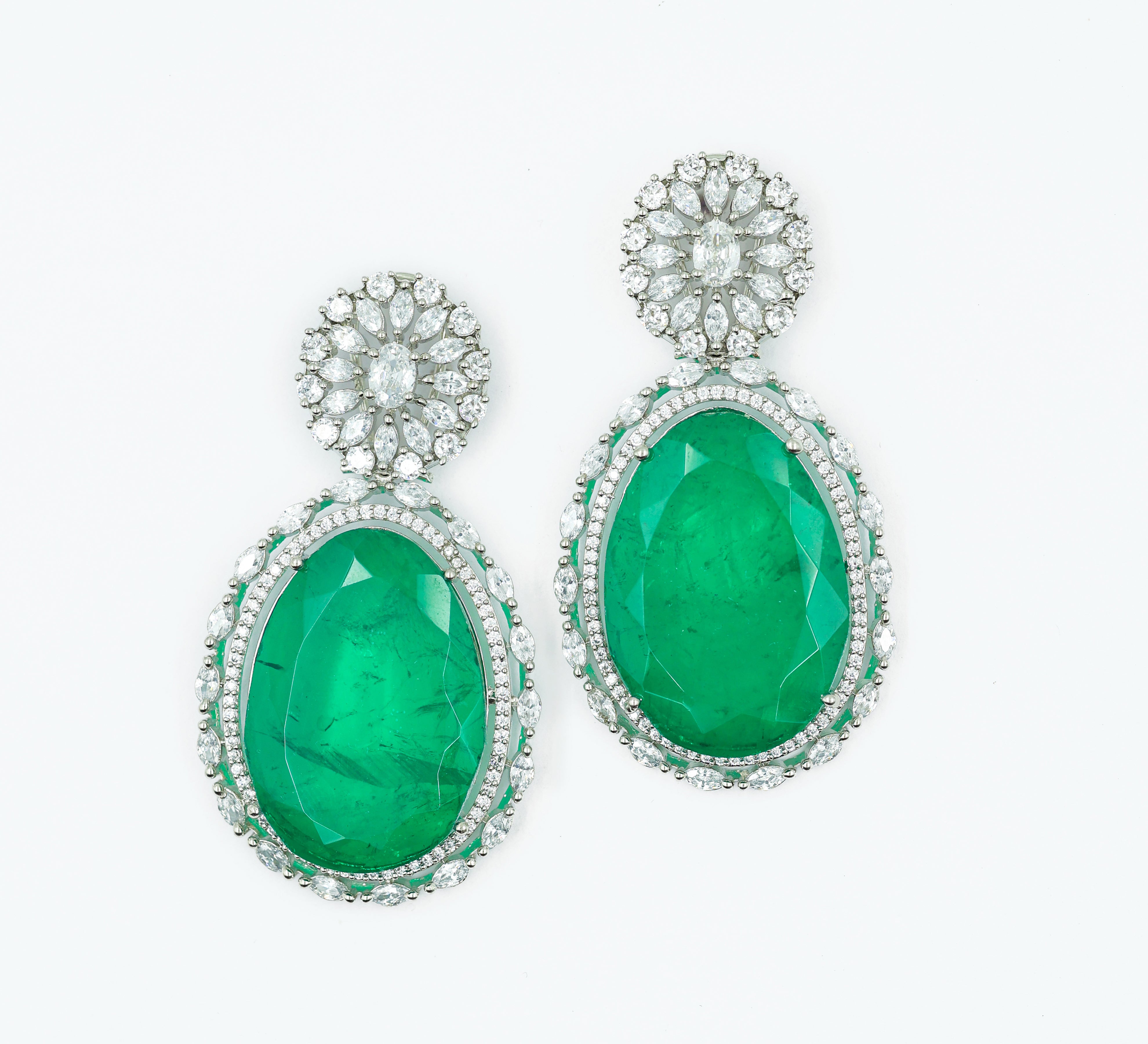 White-Plated Earrings with Doublet Stones - Adisha Jewels