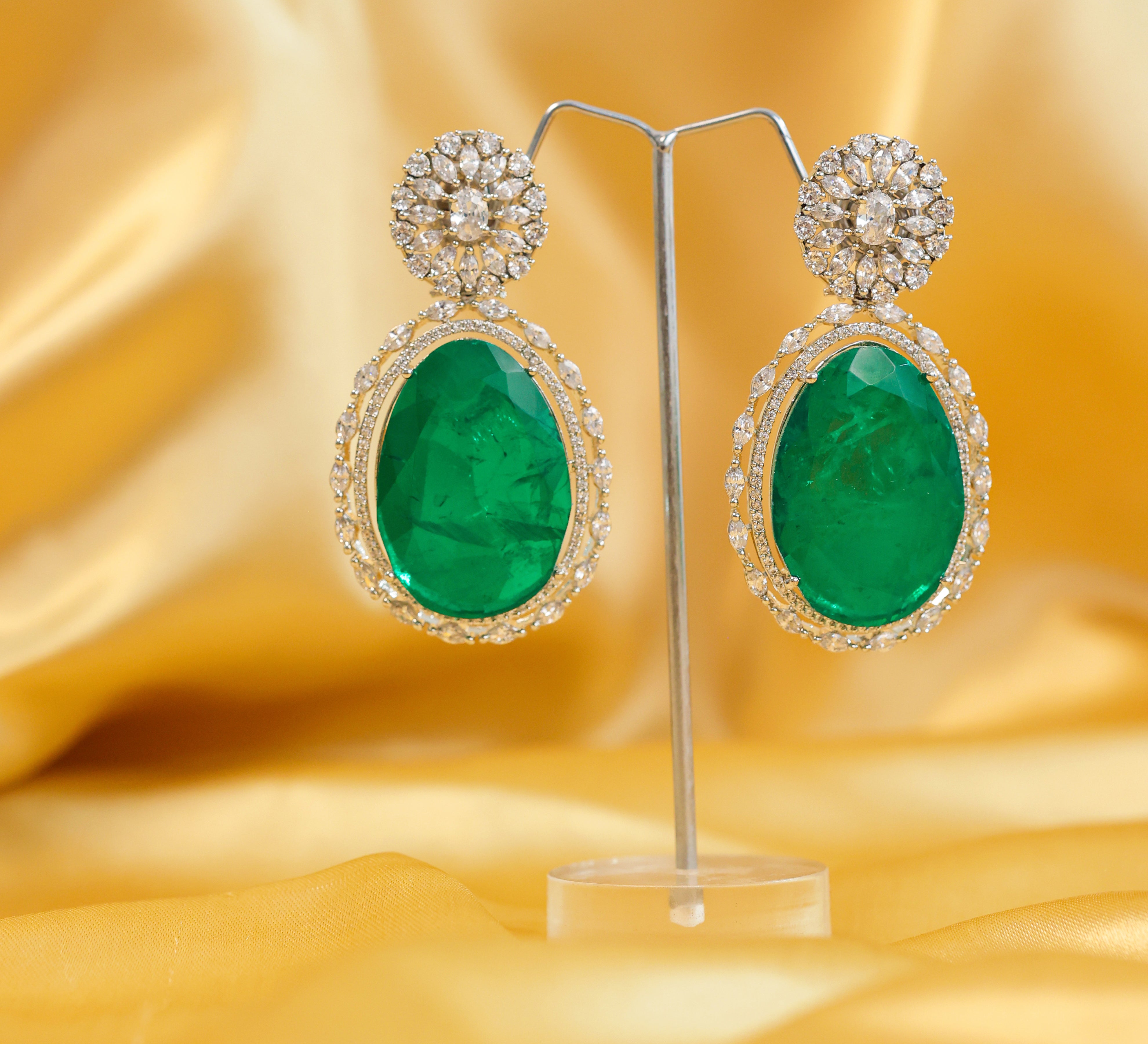 White-Plated Earrings with Doublet Stones - Adisha Jewels