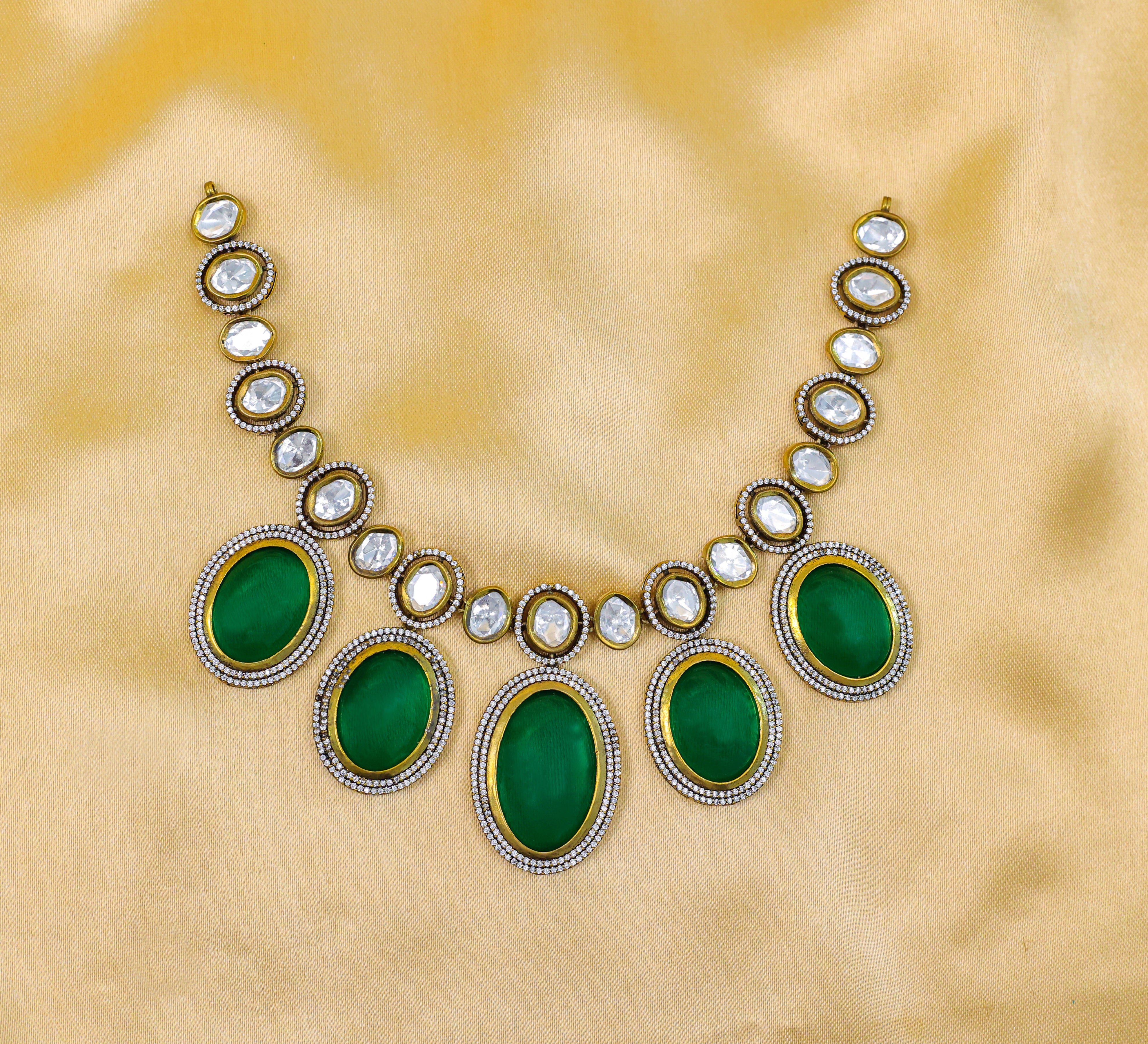 Victorian-Inspired Necklace Set with Hydro Stones & Kundan Polki - Adisha Jewels