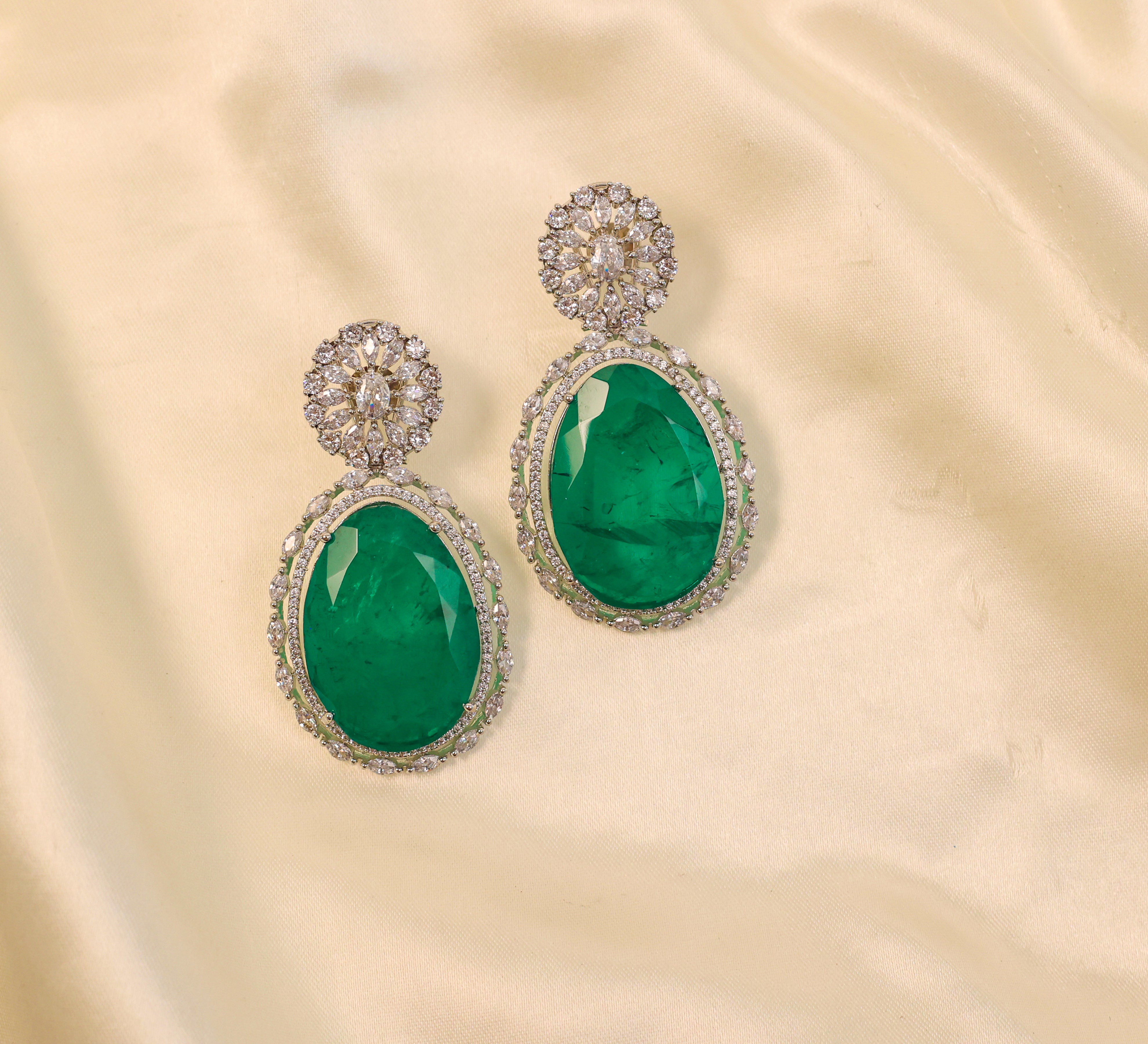 White-Plated Earrings with Doublet Stones - Adisha Jewels