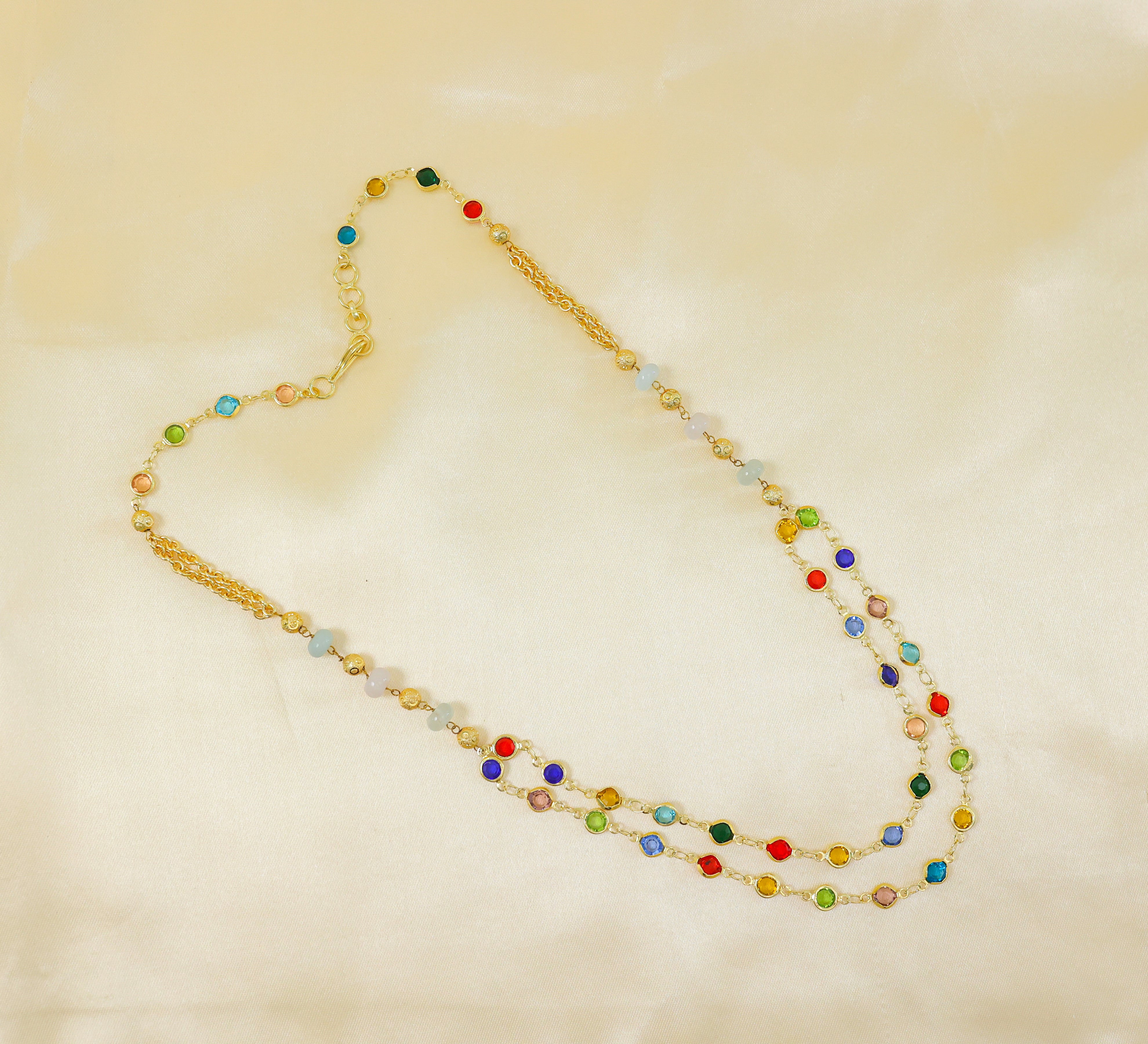 Colored Stone Chain Mala Necklace - Adisha Jewels