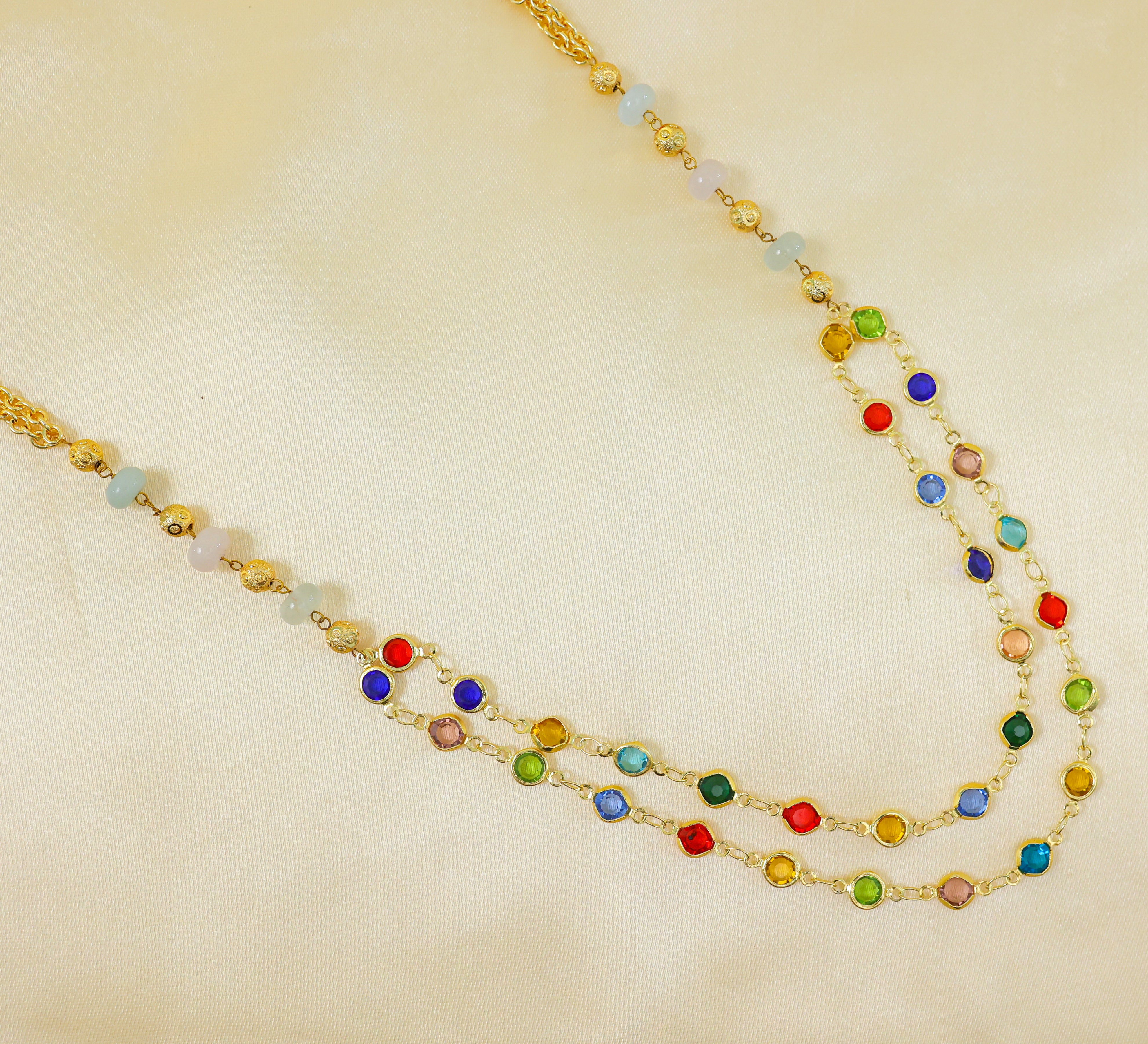 Colored Stone Chain Mala Necklace - Adisha Jewels