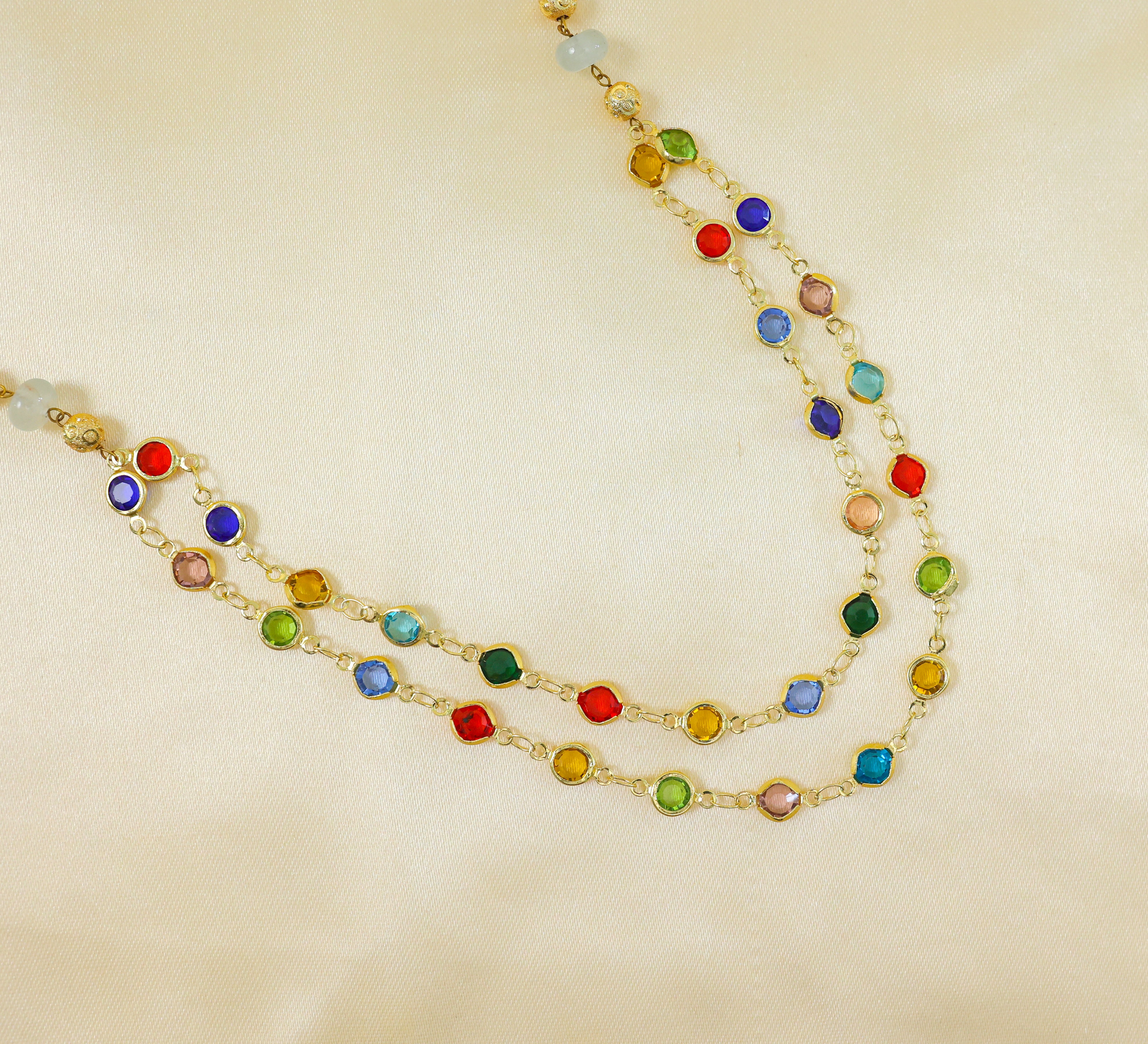 Colored Stone Chain Mala Necklace - Adisha Jewels