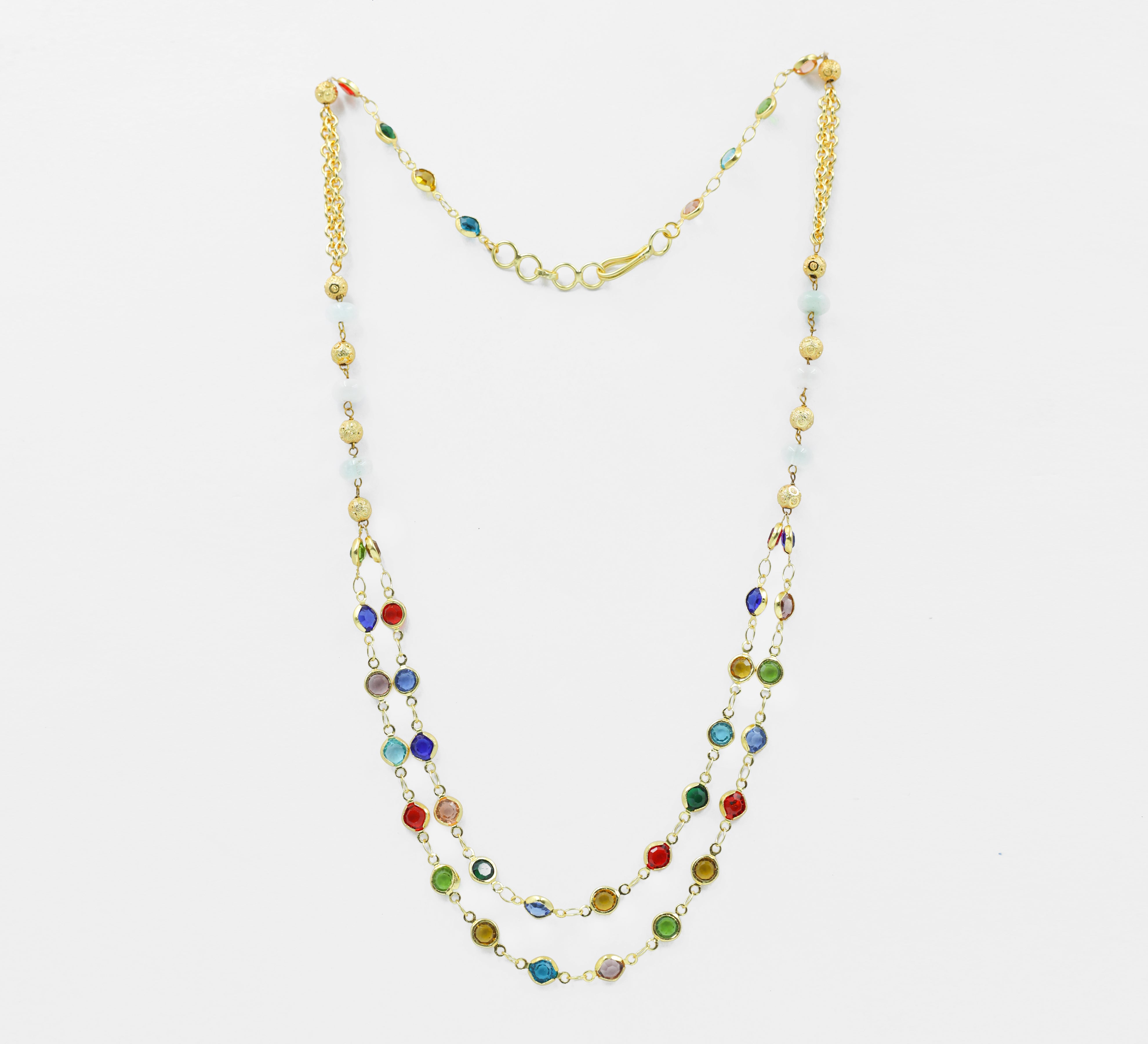 Colored Stone Chain Mala Necklace - Adisha Jewels