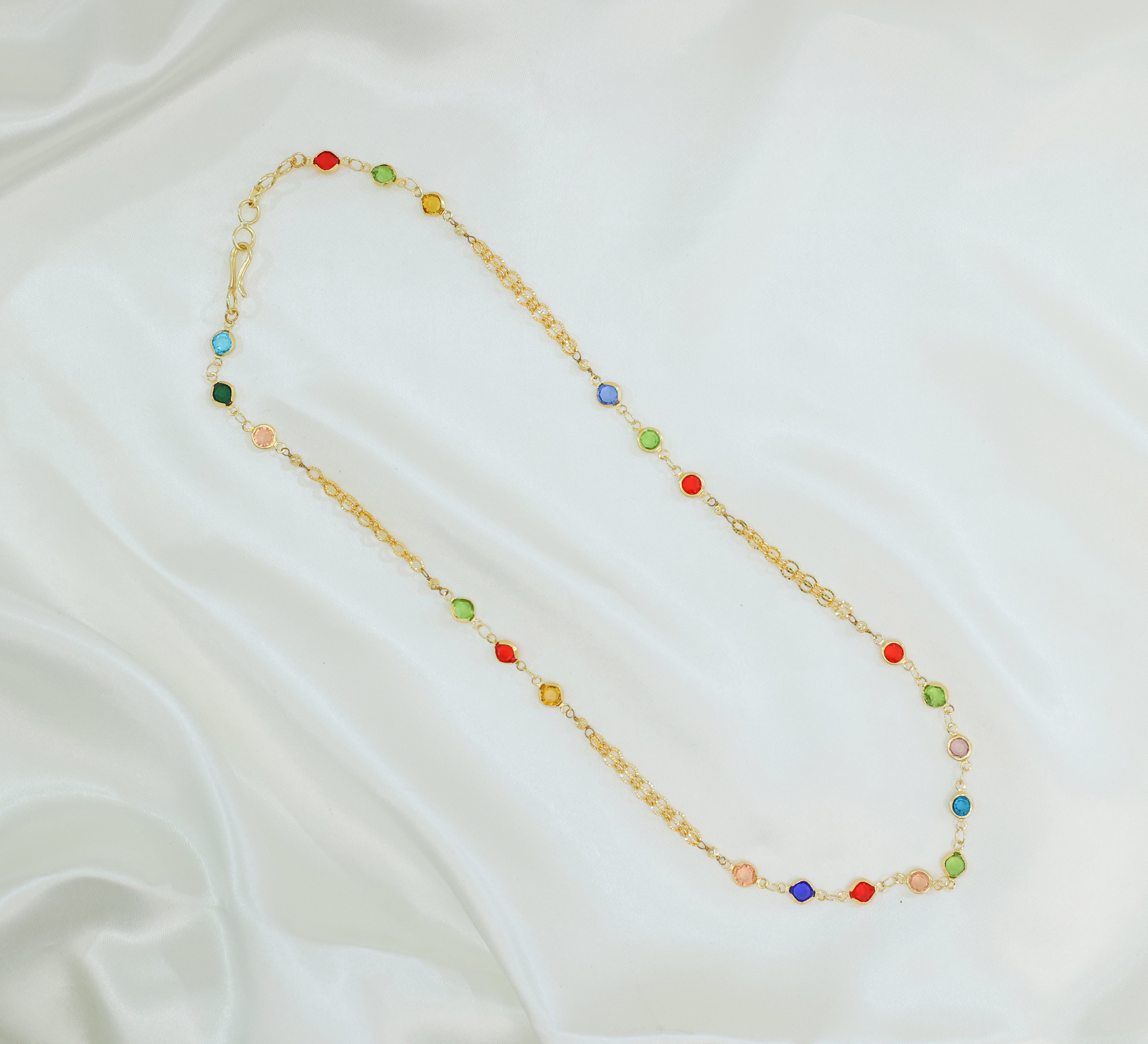 Gold-Plated Color Stones Single-Line Necklace - Adisha Jewels