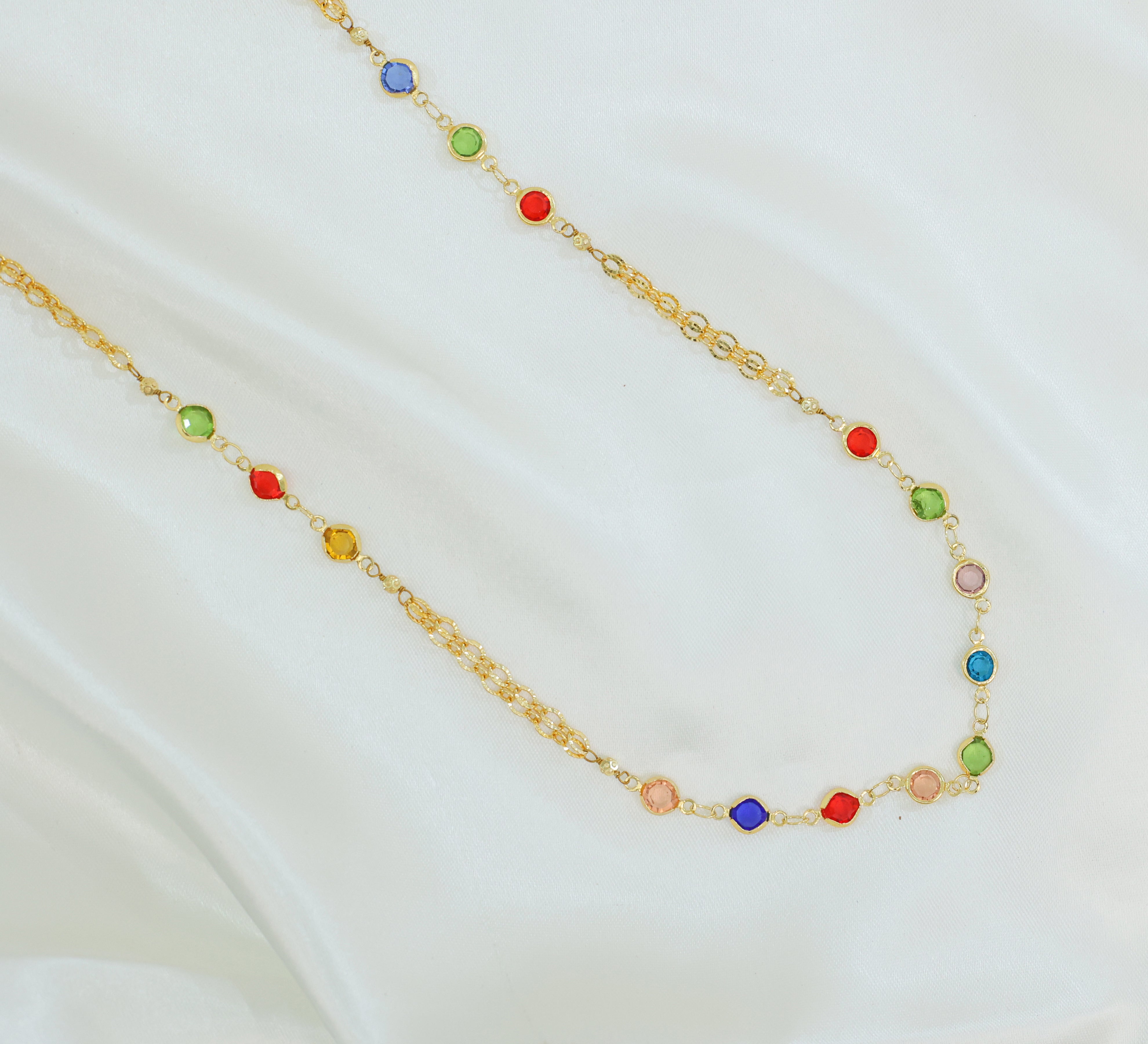 Gold-Plated Color Stones Single-Line Necklace - Adisha Jewels