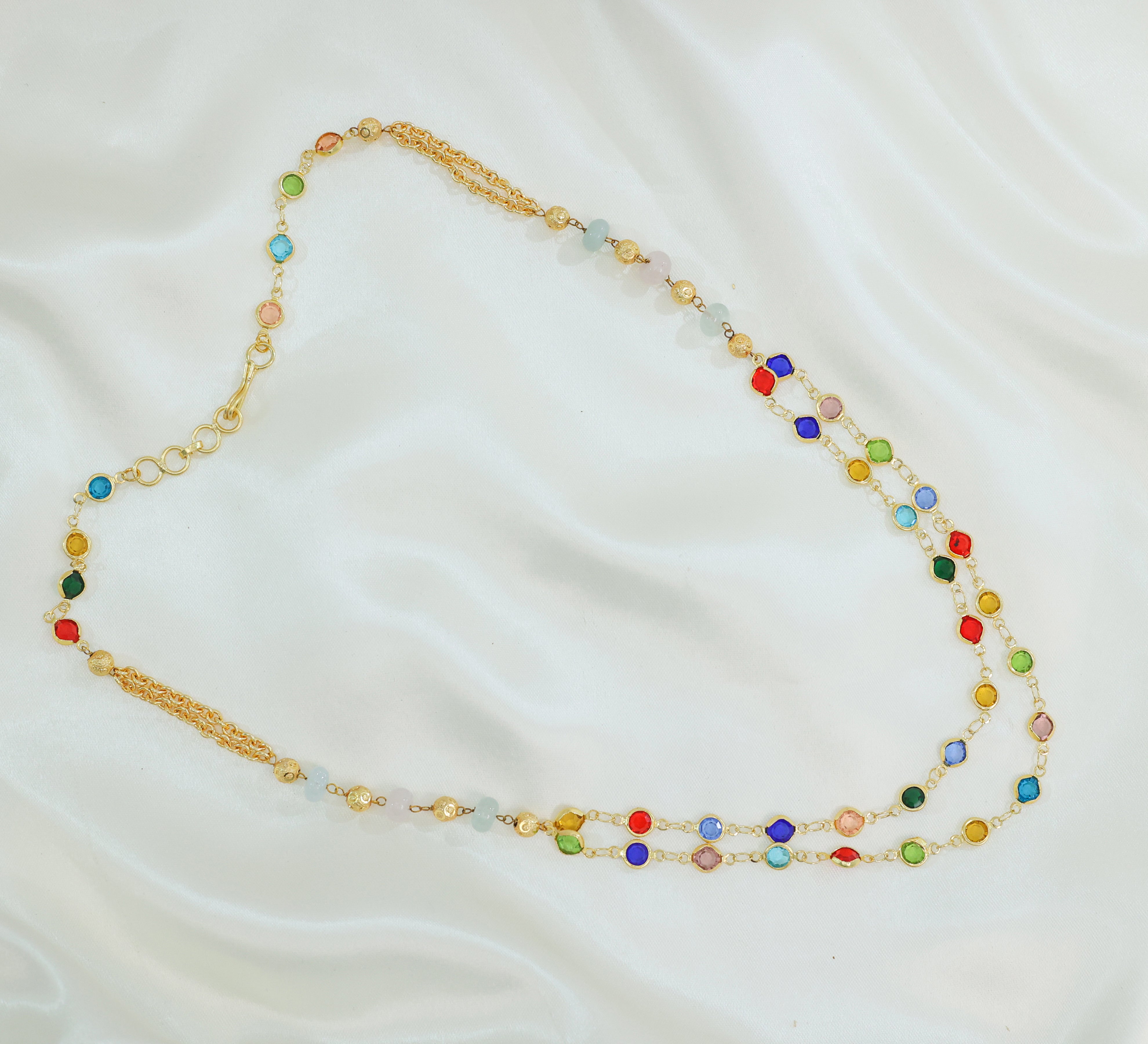 Colored Stone Chain Mala Necklace - Adisha Jewels