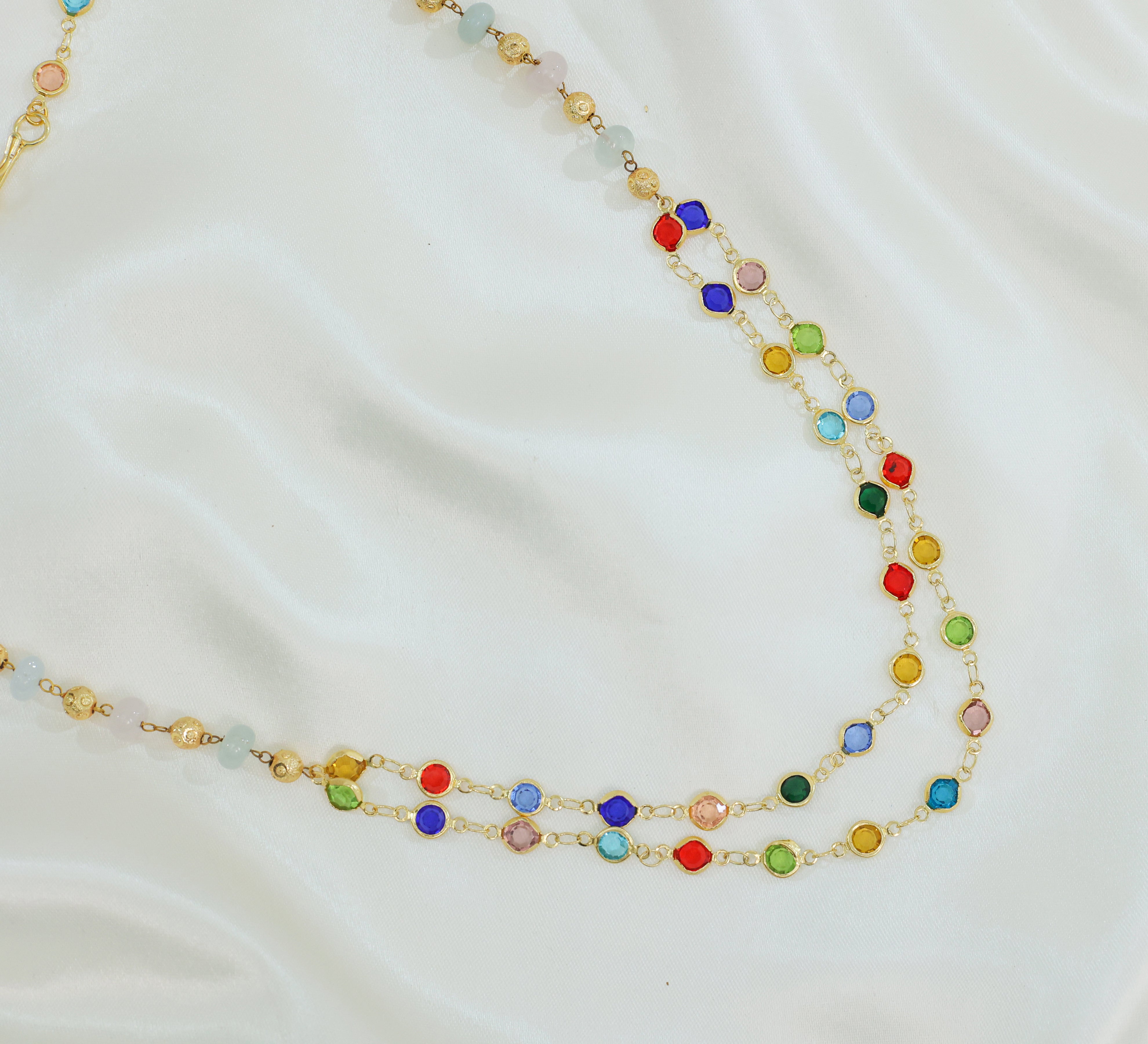 Colored Stone Chain Mala Necklace - Adisha Jewels