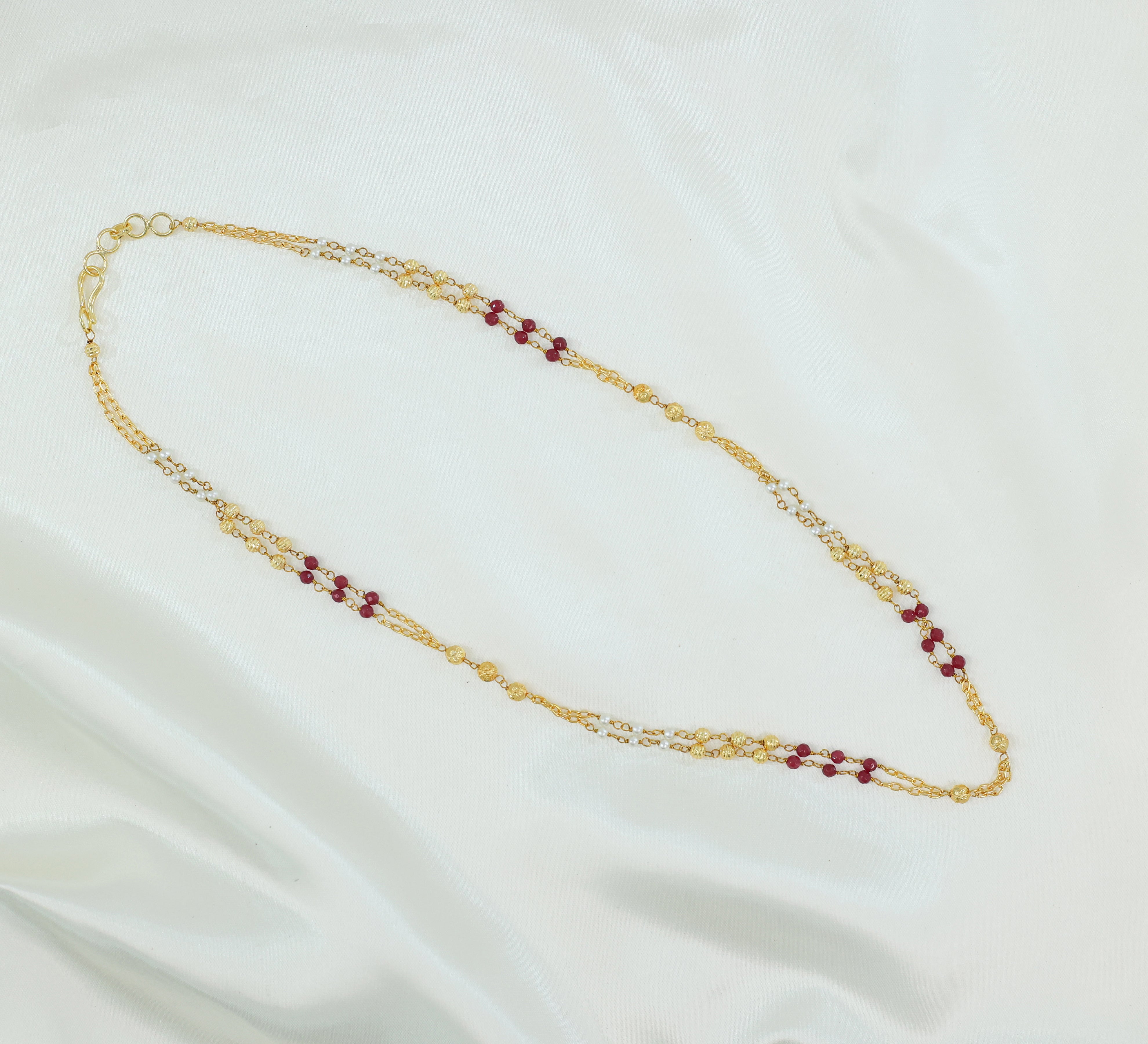 Gold-Plated Dual-Layer Baati Necklace Mala Set with Shell Pearls - Adisha Jewels