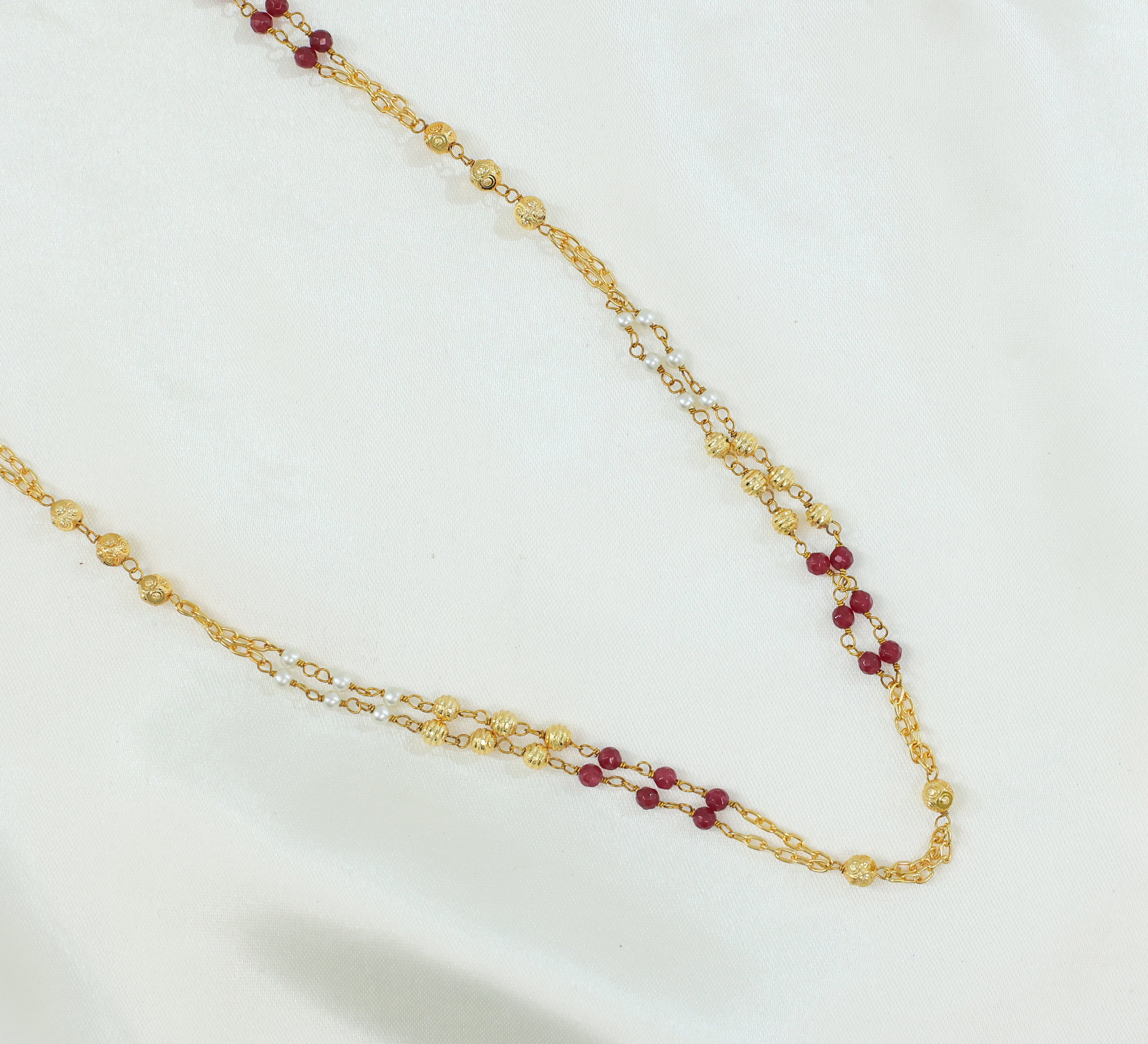 Gold-Plated Dual-Layer Baati Necklace Mala Set with Shell Pearls - Adisha Jewels