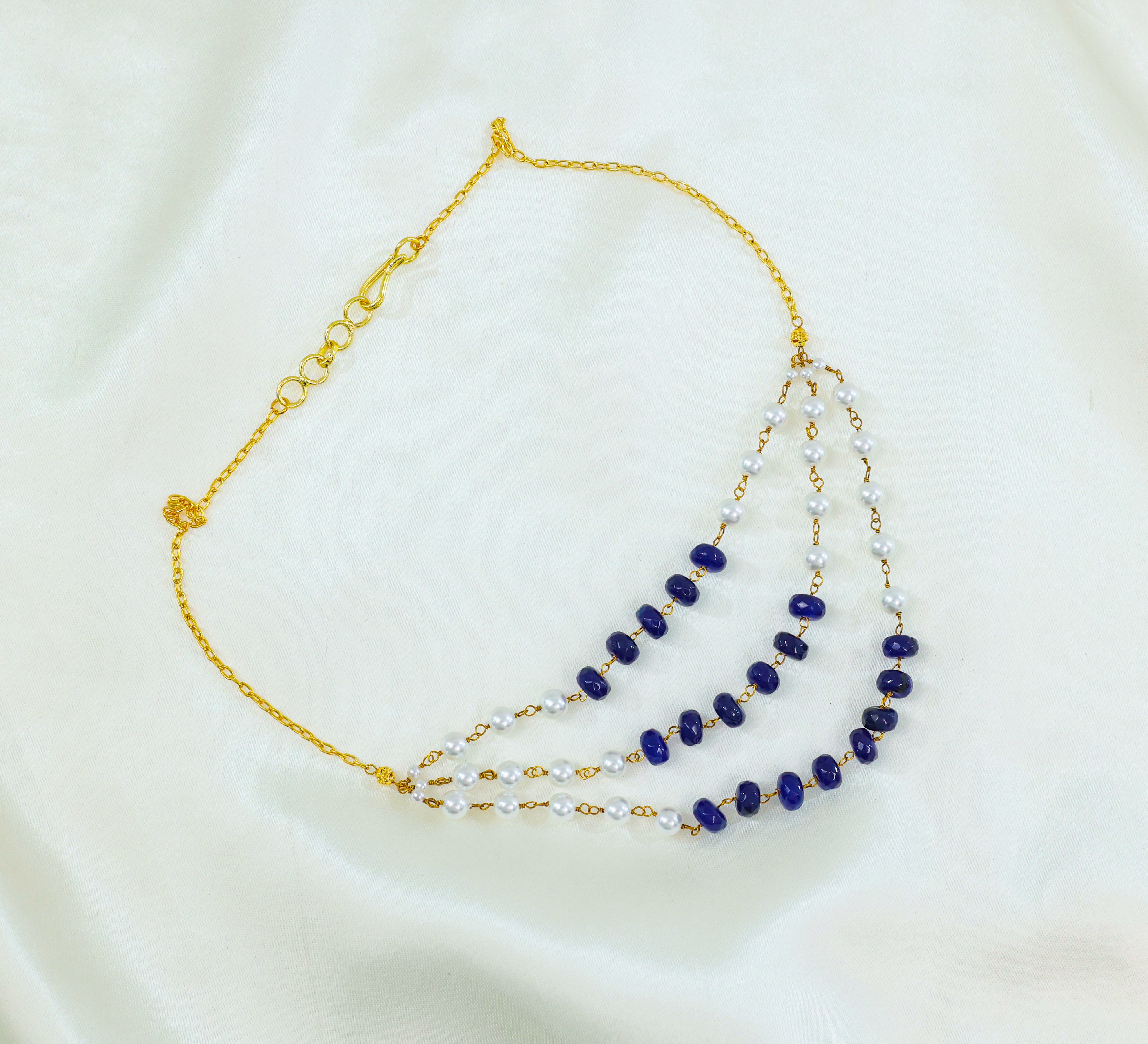 Gold-Plated Mala Necklace Set with Shell Pearls & Jade Beads - Adisha Jewels