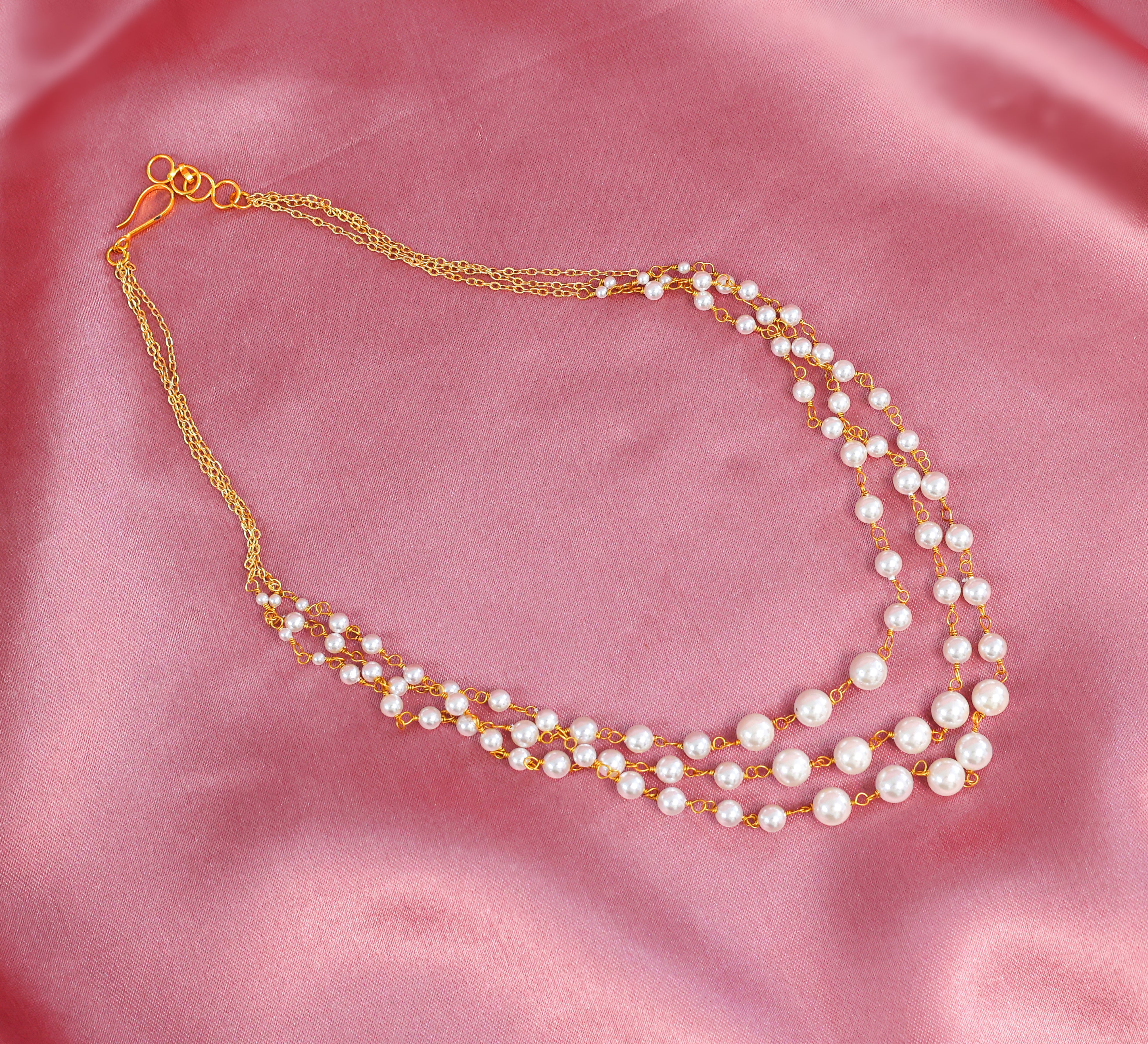 Three-Layer Shell Pearl Necklace Set - Adisha Jewels