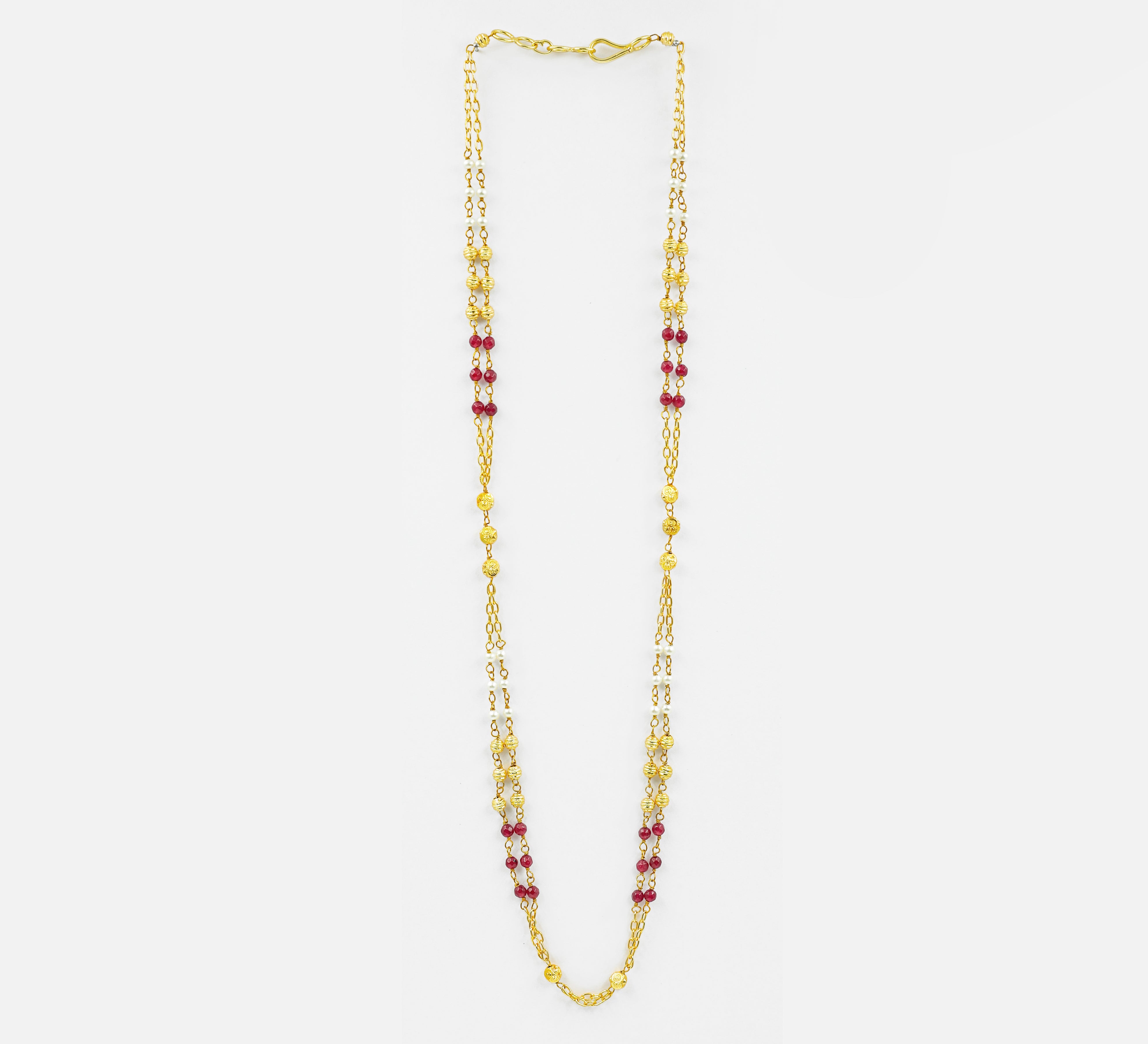 Gold-Plated Dual-Layer Baati Necklace Mala Set with Shell Pearls - Adisha Jewels