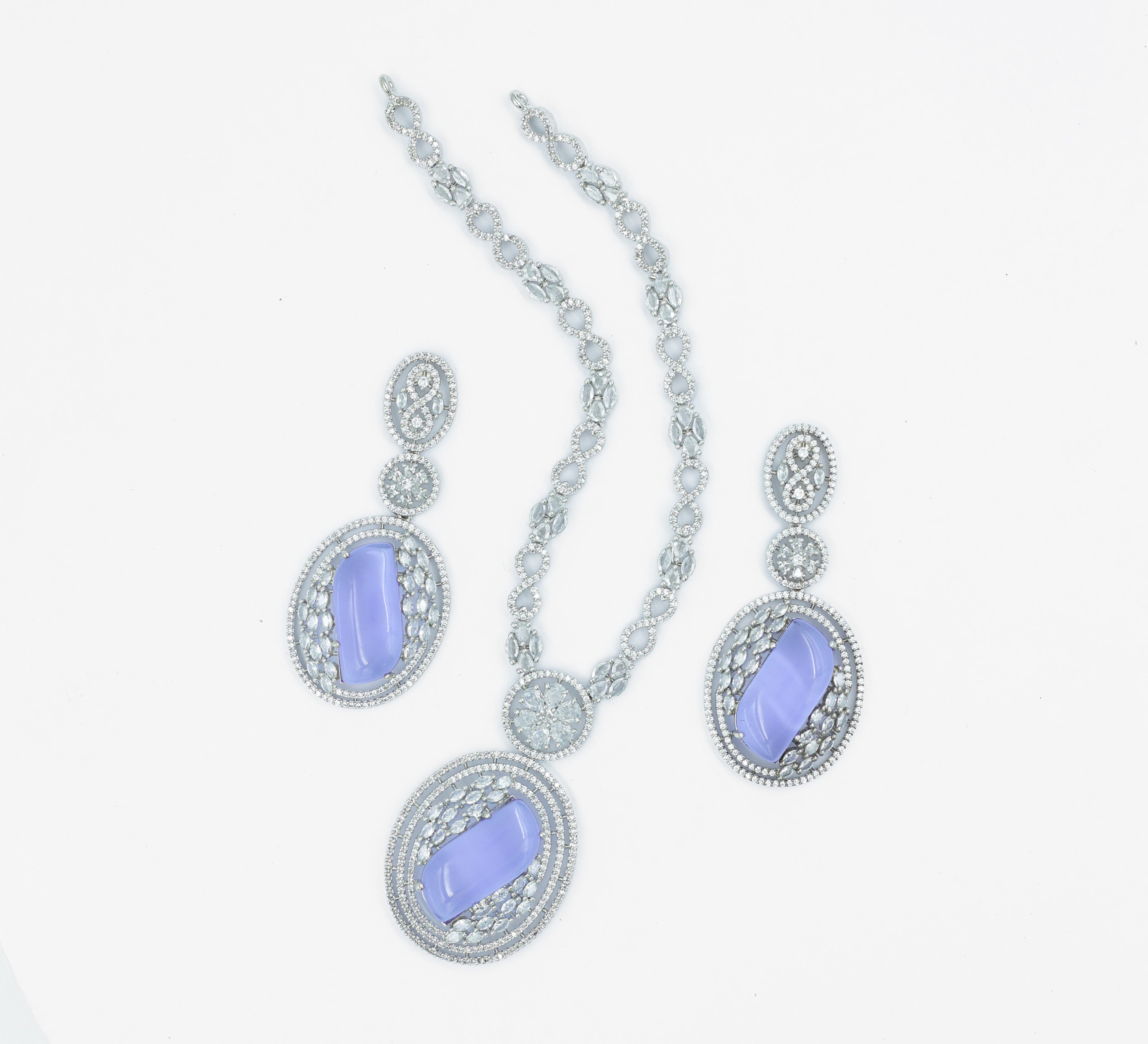 White Rhodium Necklace Set with Cubic Zirconia and Hydro Stones - Adisha Jewels