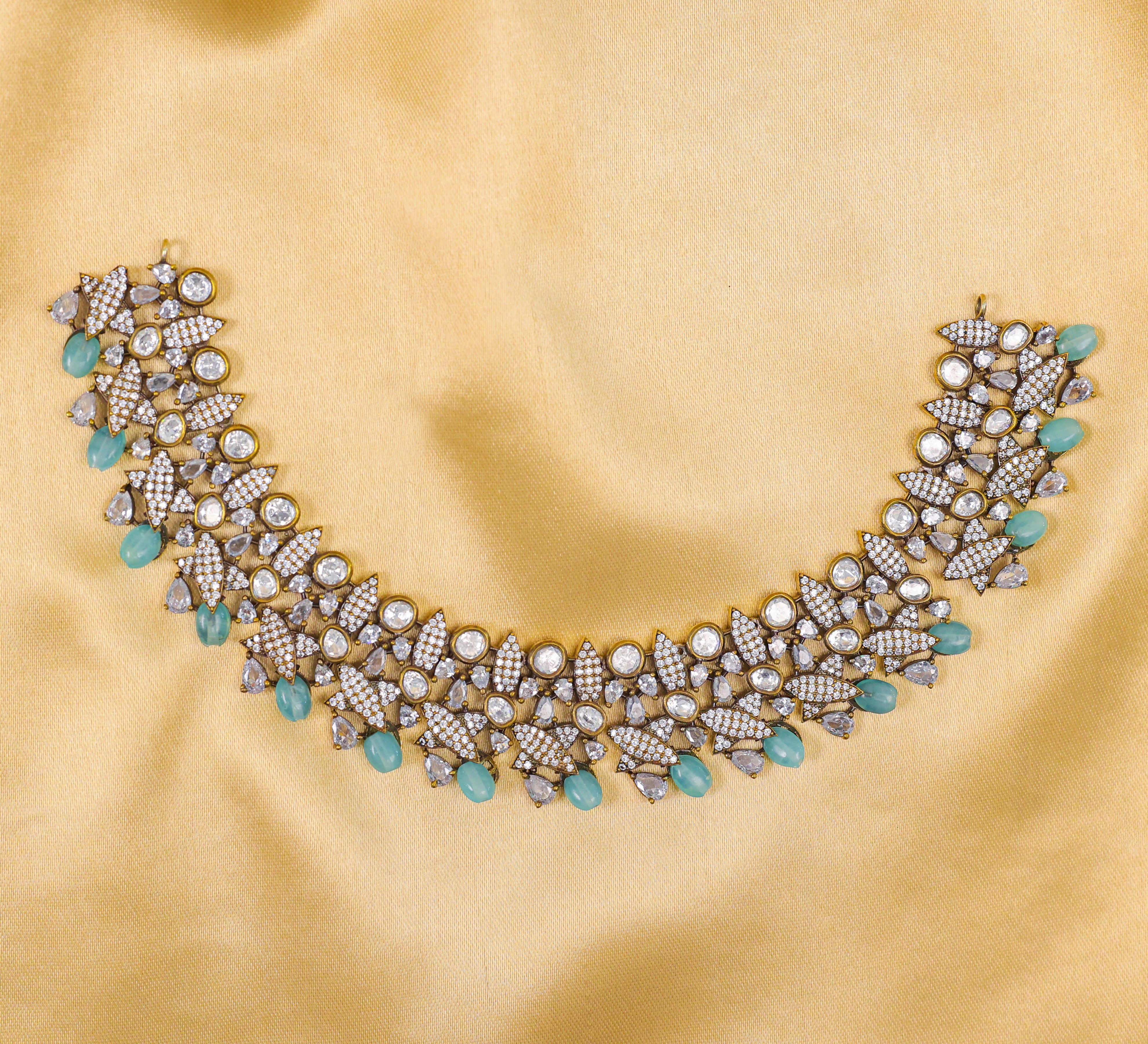 Kundan Polki Necklace Set with Victorian Polish - Adisha Jewels