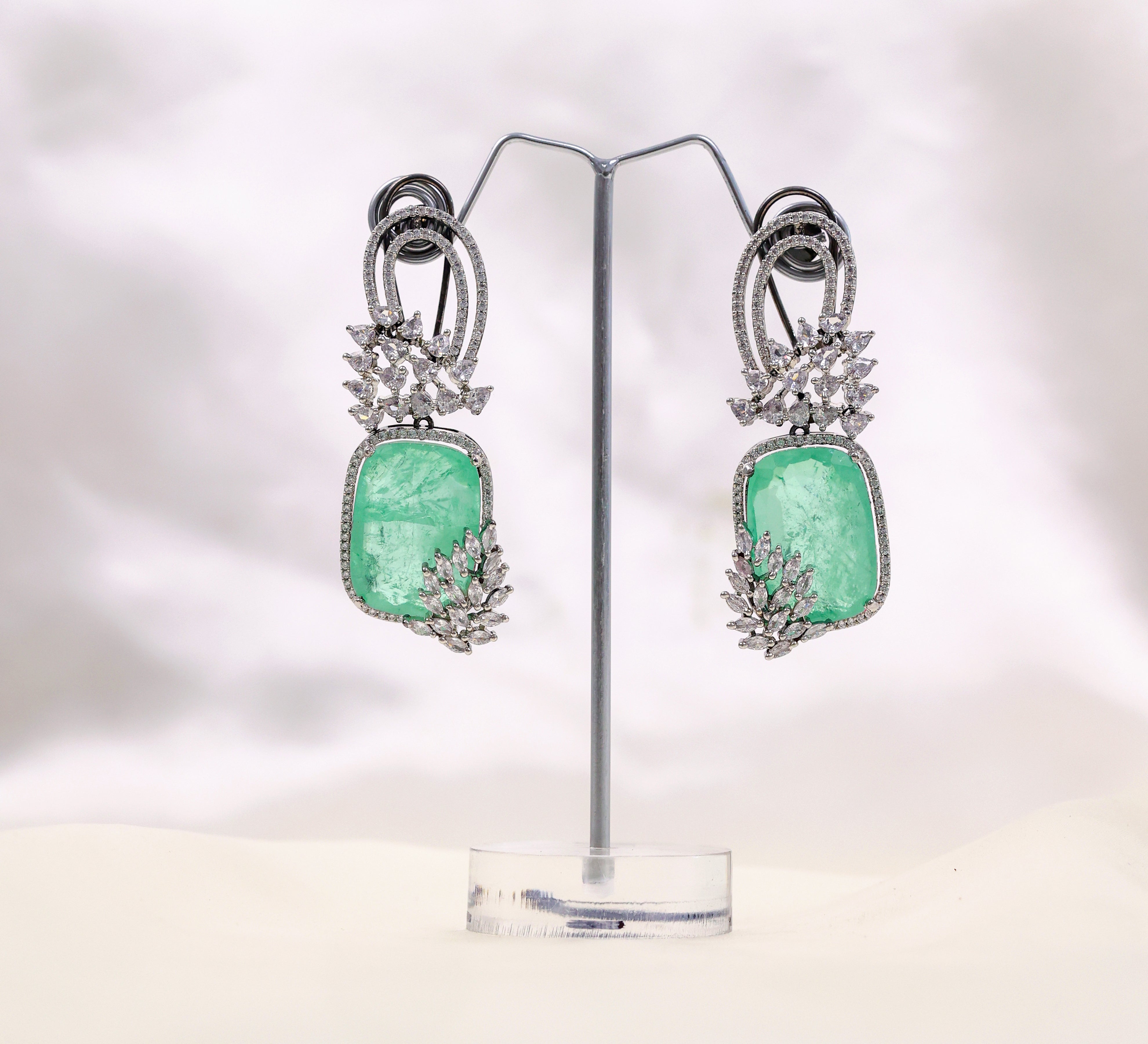 Earrings with Doublet Stones and Hydro Stones in White Rhodium - Adisha Jewels