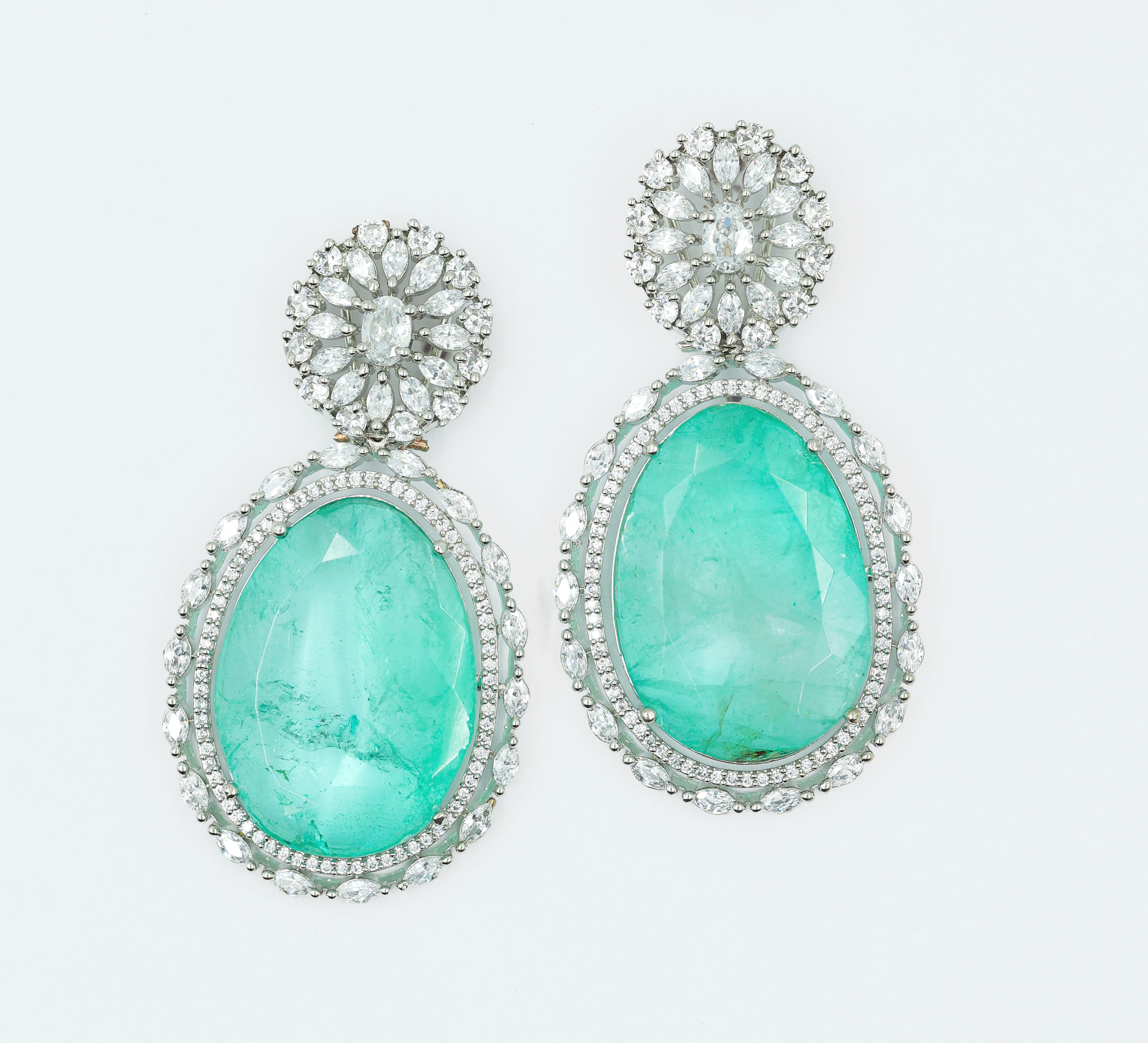 White-Plated Earrings with Doublet Stones - Adisha Jewels