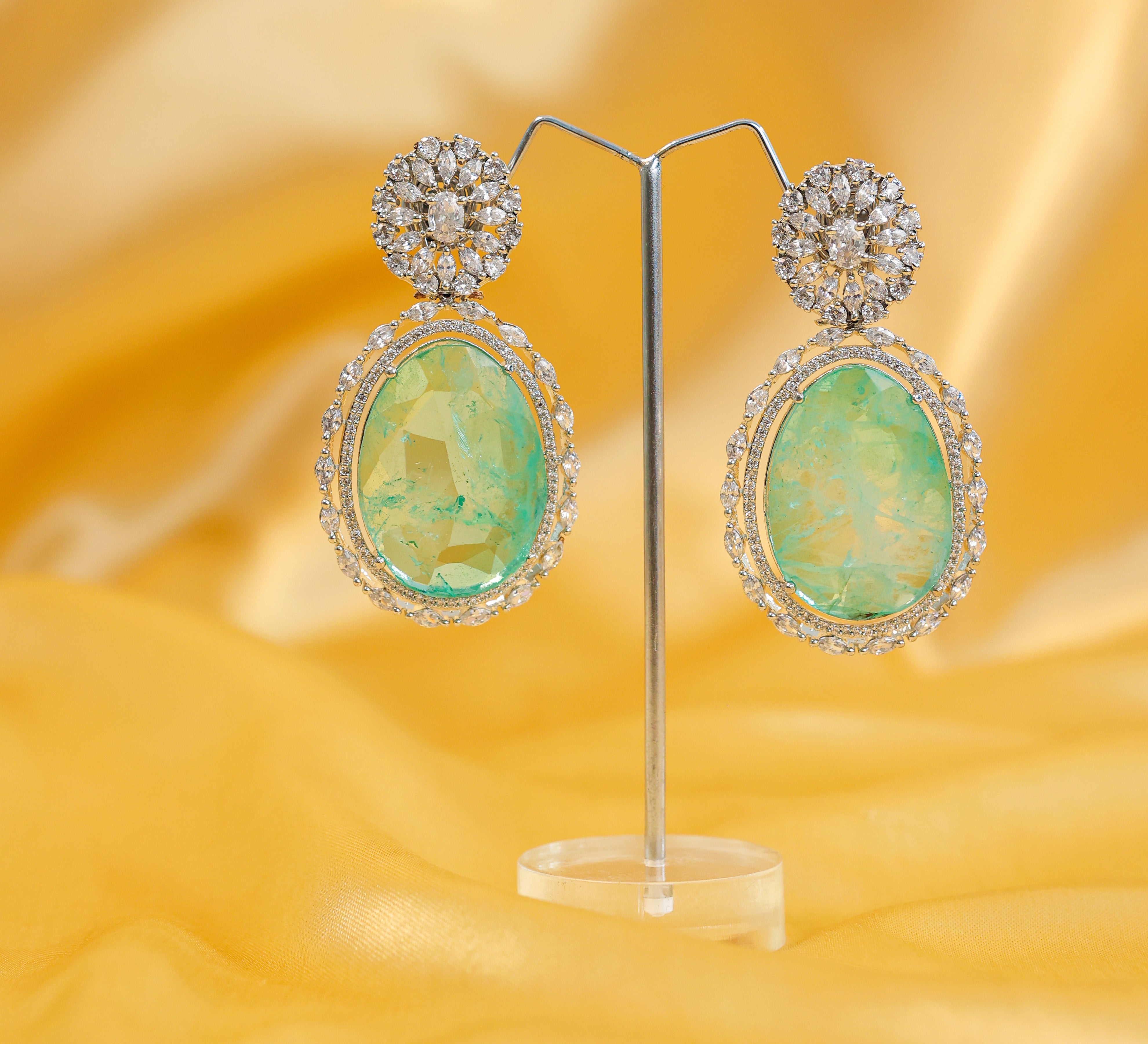 White-Plated Earrings with Doublet Stones - Adisha Jewels