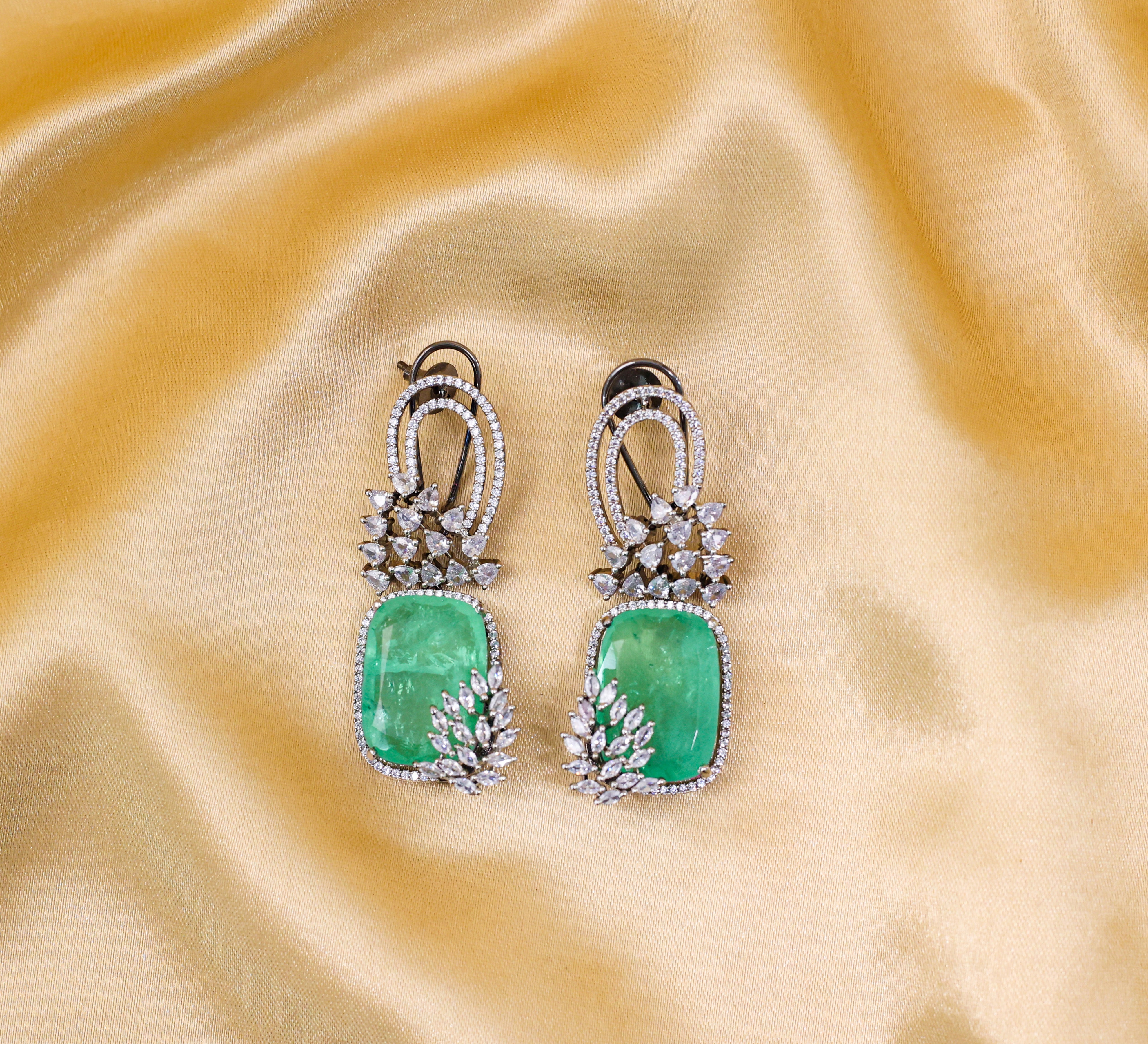 Earrings with Doublet Stones and Hydro Stones in White Rhodium - Adisha Jewels