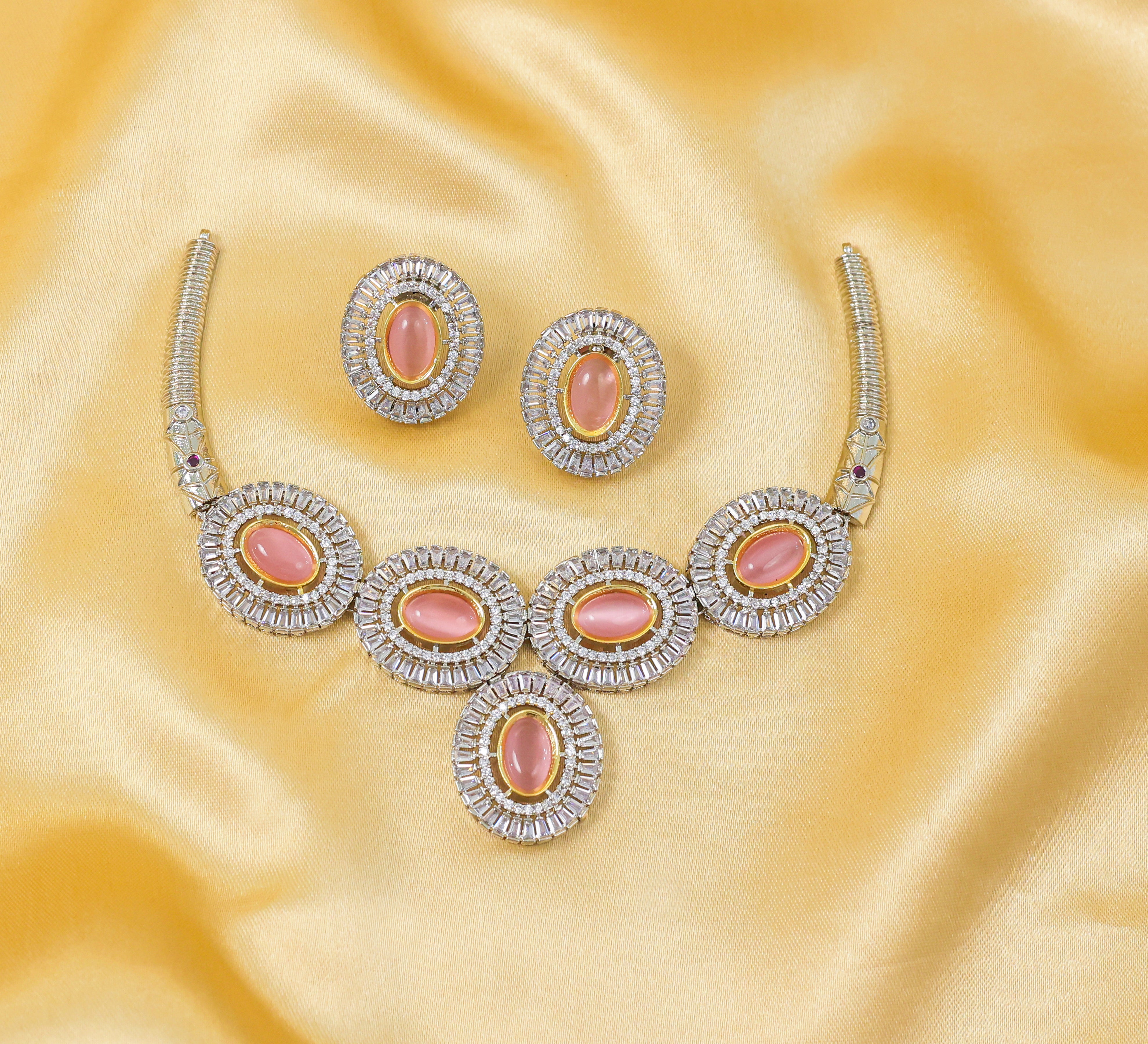 Antique Silver-Plated Necklace Set with Hydro Stones - Adisha Jewels