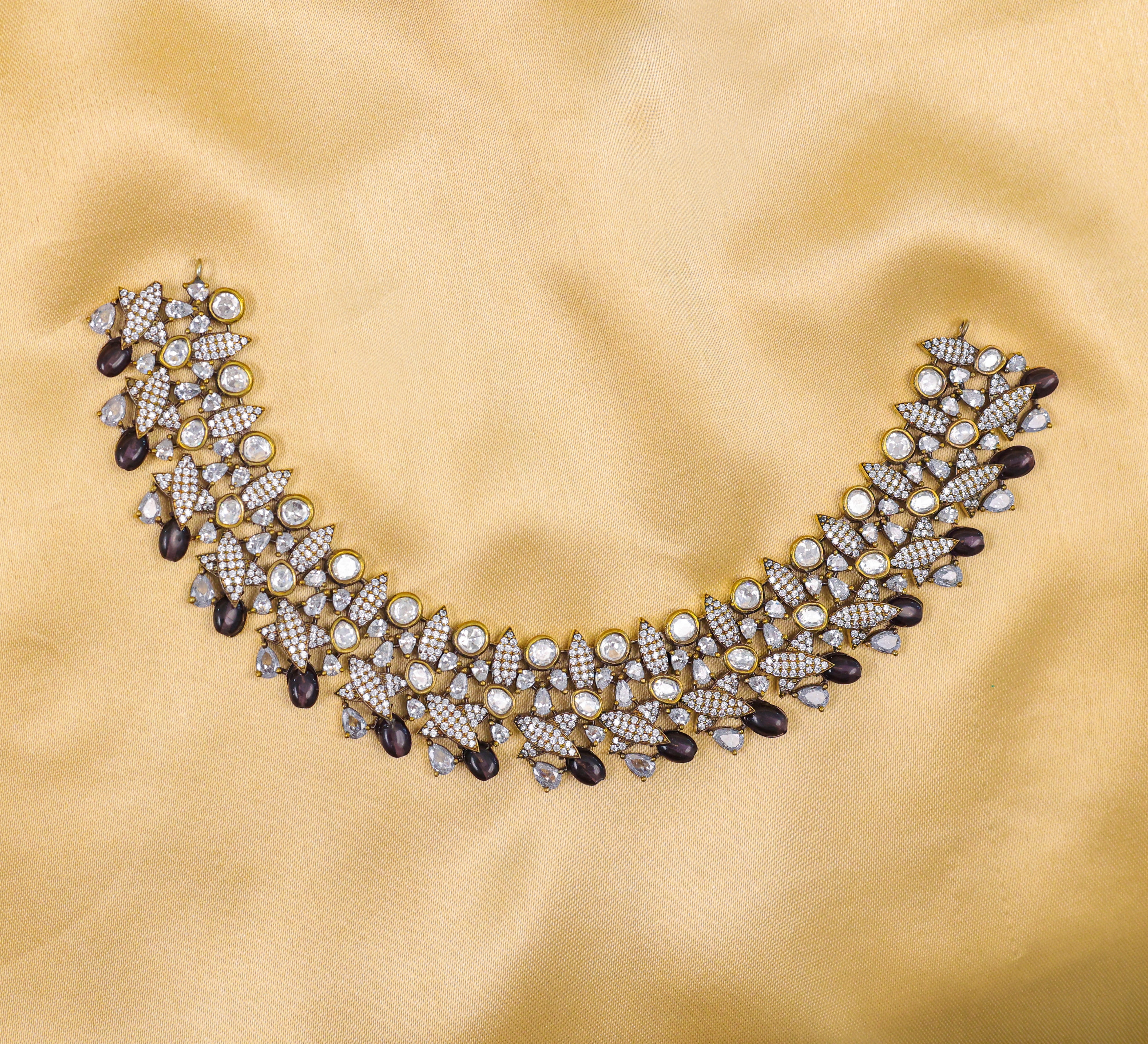 Kundan Polki Necklace Set with Victorian Polish - Adisha Jewels