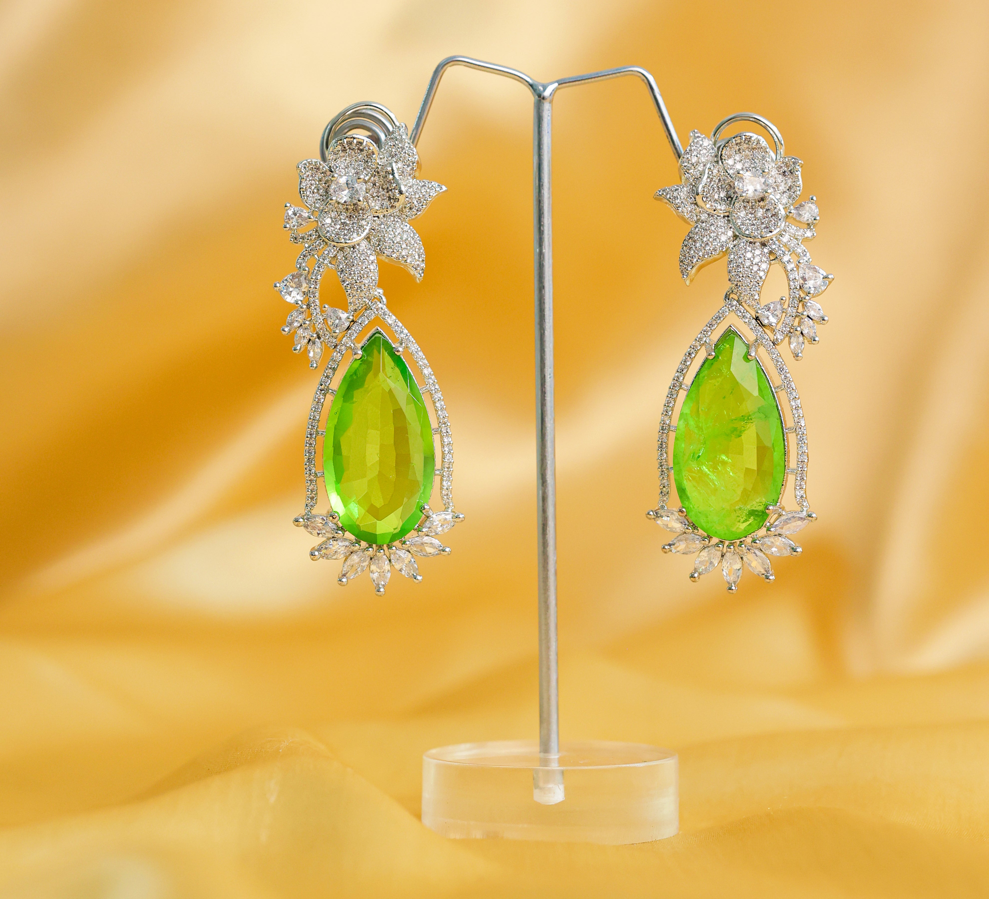 White-Plated Earrings with Doublet Stones - Adisha Jewels