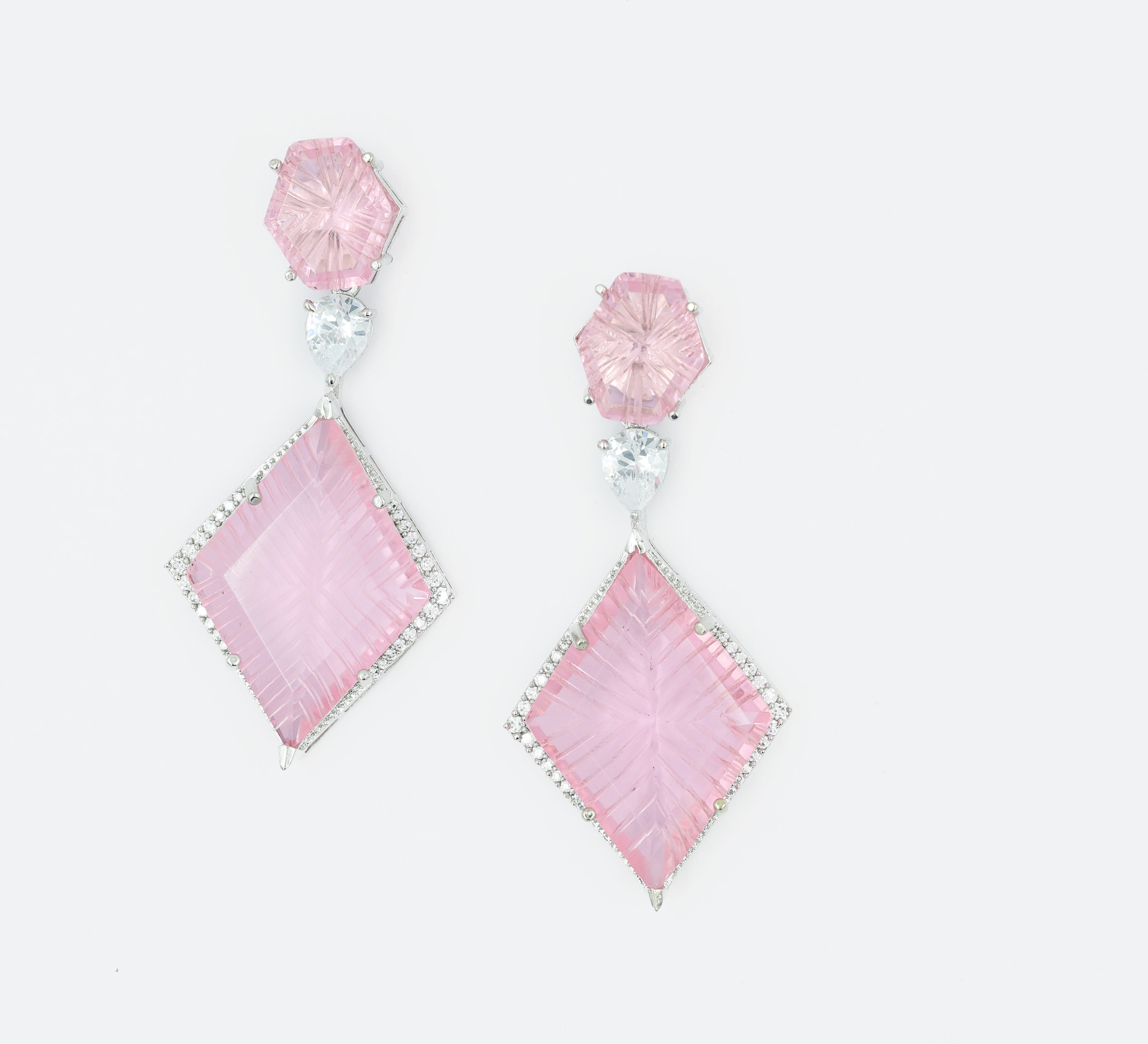 White-Plated Laser-Cut Hydrostone Earrings - Adisha Jewels