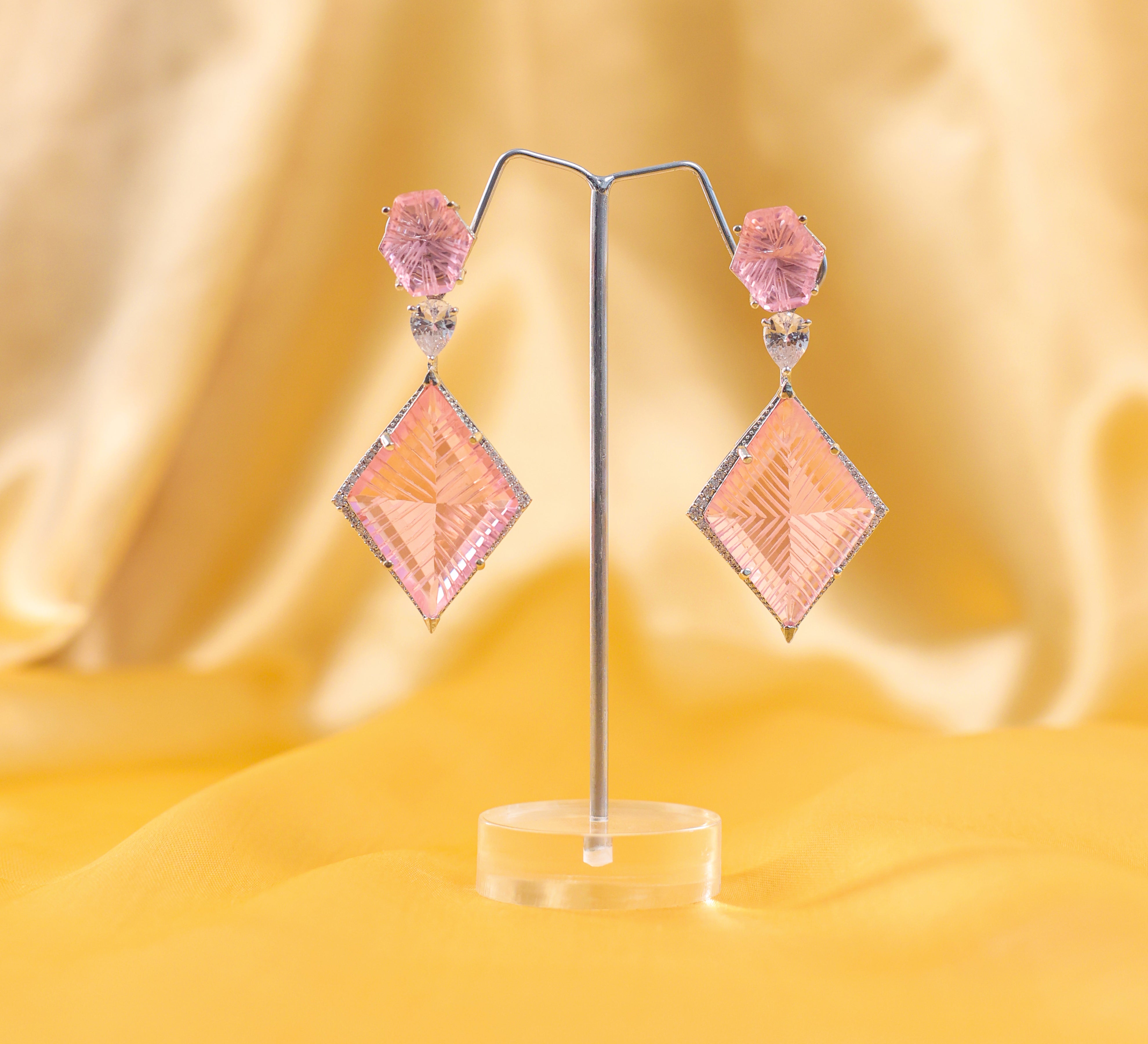 White-Plated Laser-Cut Hydrostone Earrings - Adisha Jewels